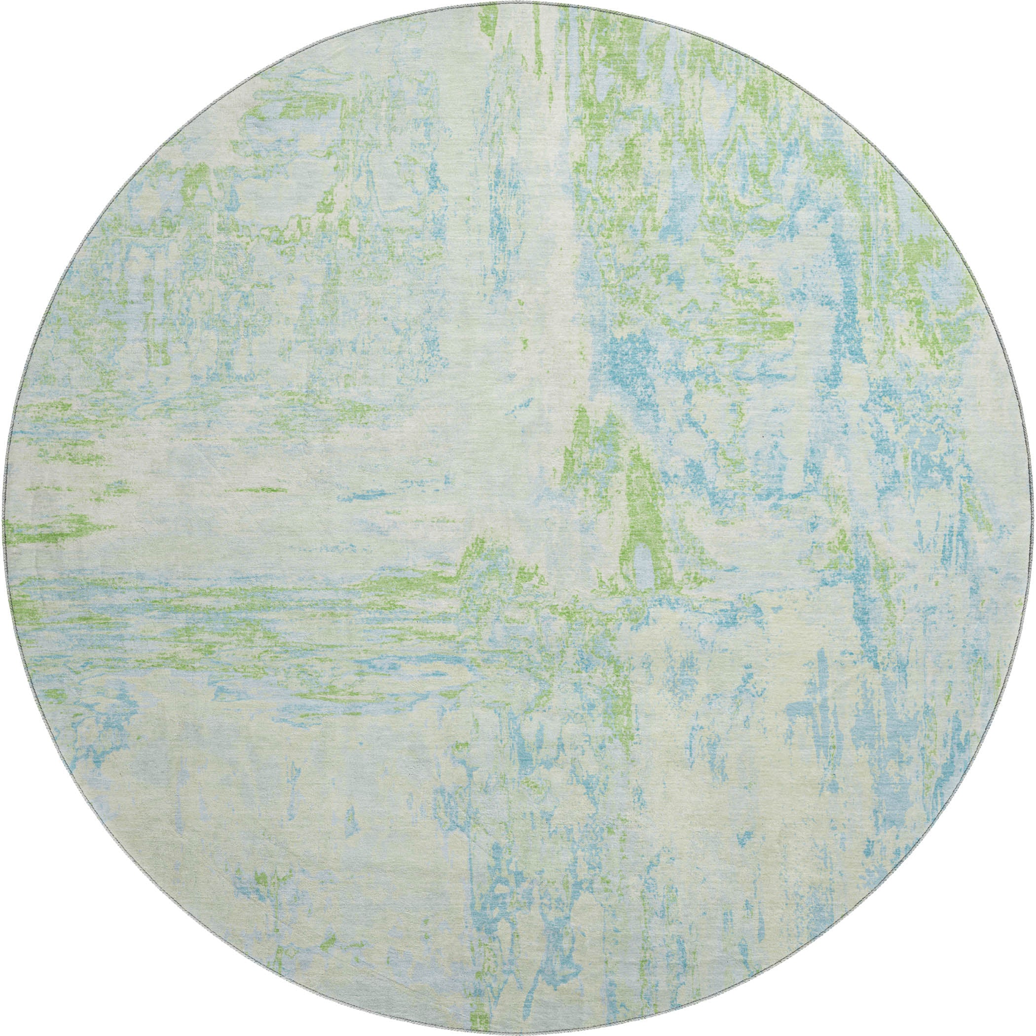 Zanzibar Machine Washable Transitional Mint Green Rug 8' x 8' #shape_Round