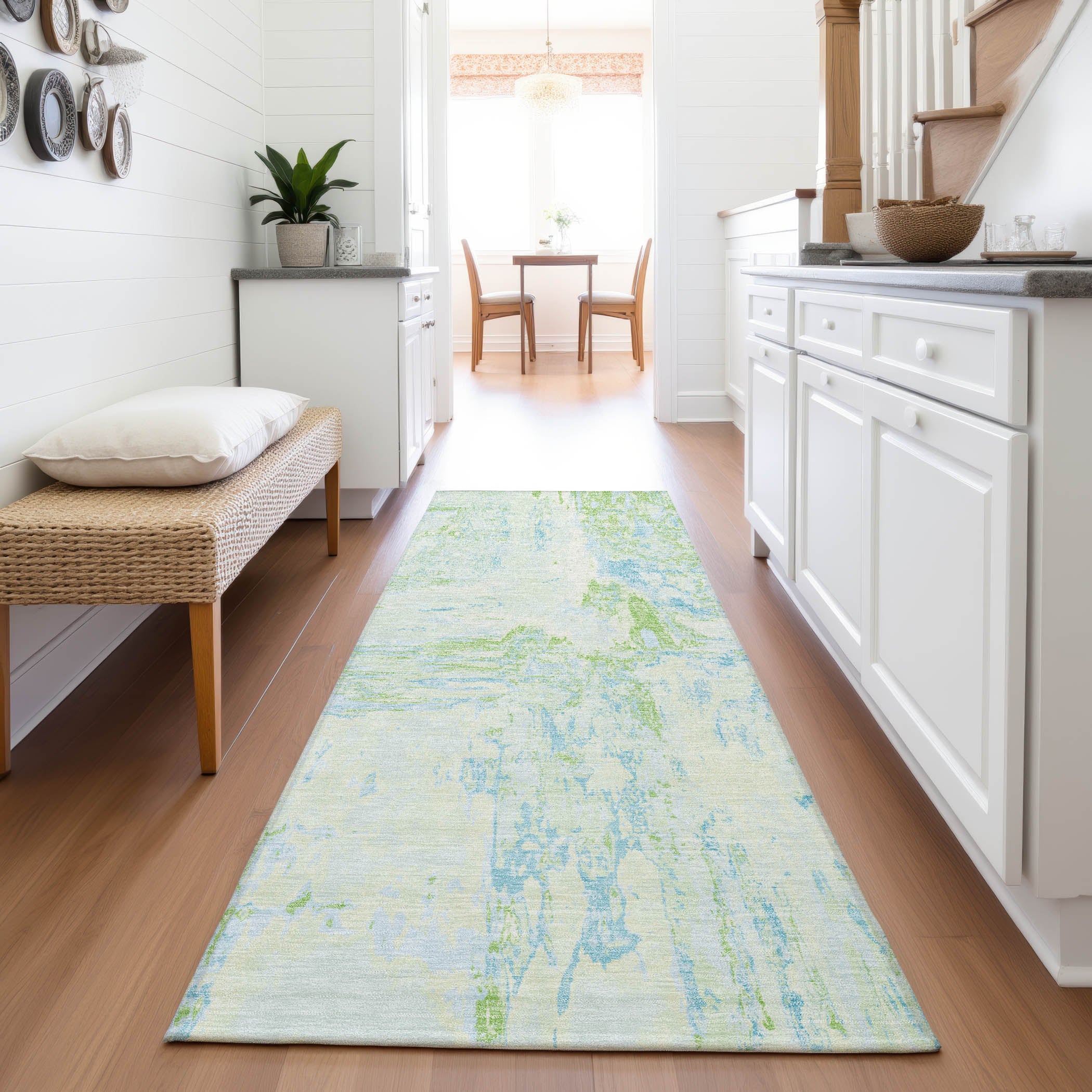 Zanzibar Machine Washable Transitional Mint Green Rug 2'3" x 7'6" #shape_Runner