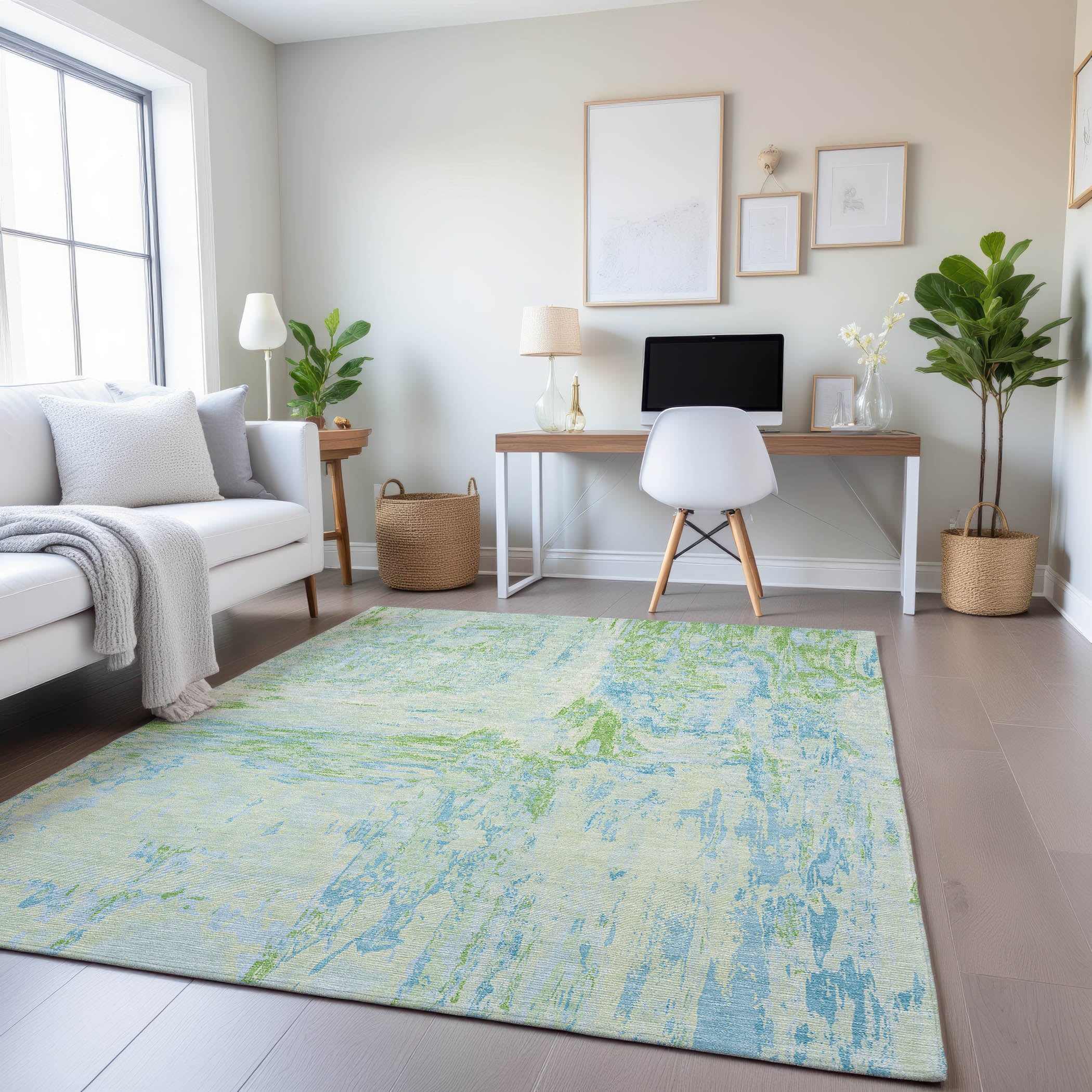 Zanzibar Machine Washable Transitional Mint Green Rug 2'6" x 3'10" #shape_Rectangle