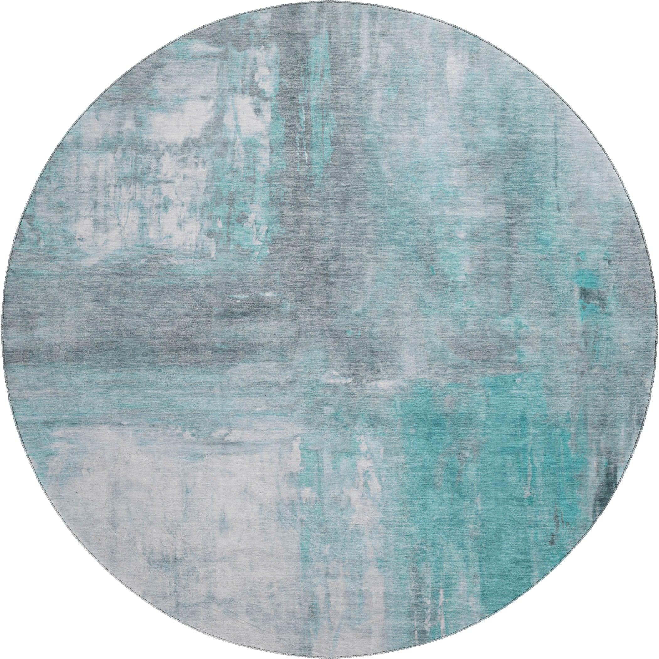 Zanzibar Machine Washable Transitional Teal Rug 8' x 8' #shape_Round