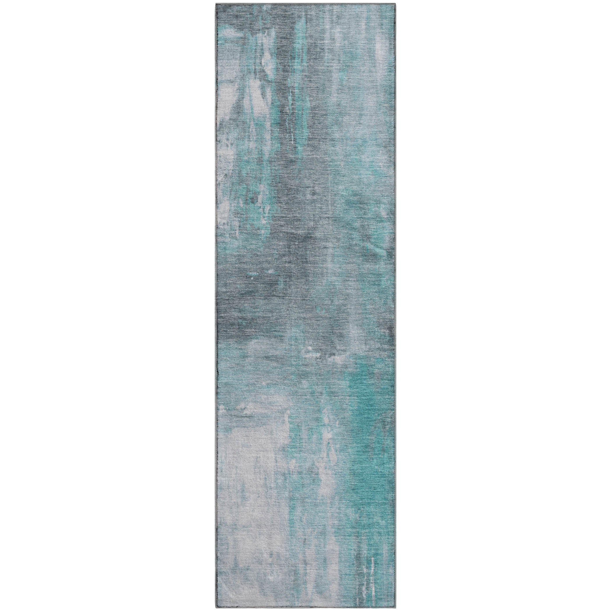 Zanzibar Machine Washable Transitional Teal Rug 2'3" x 7'6" #shape_Runner