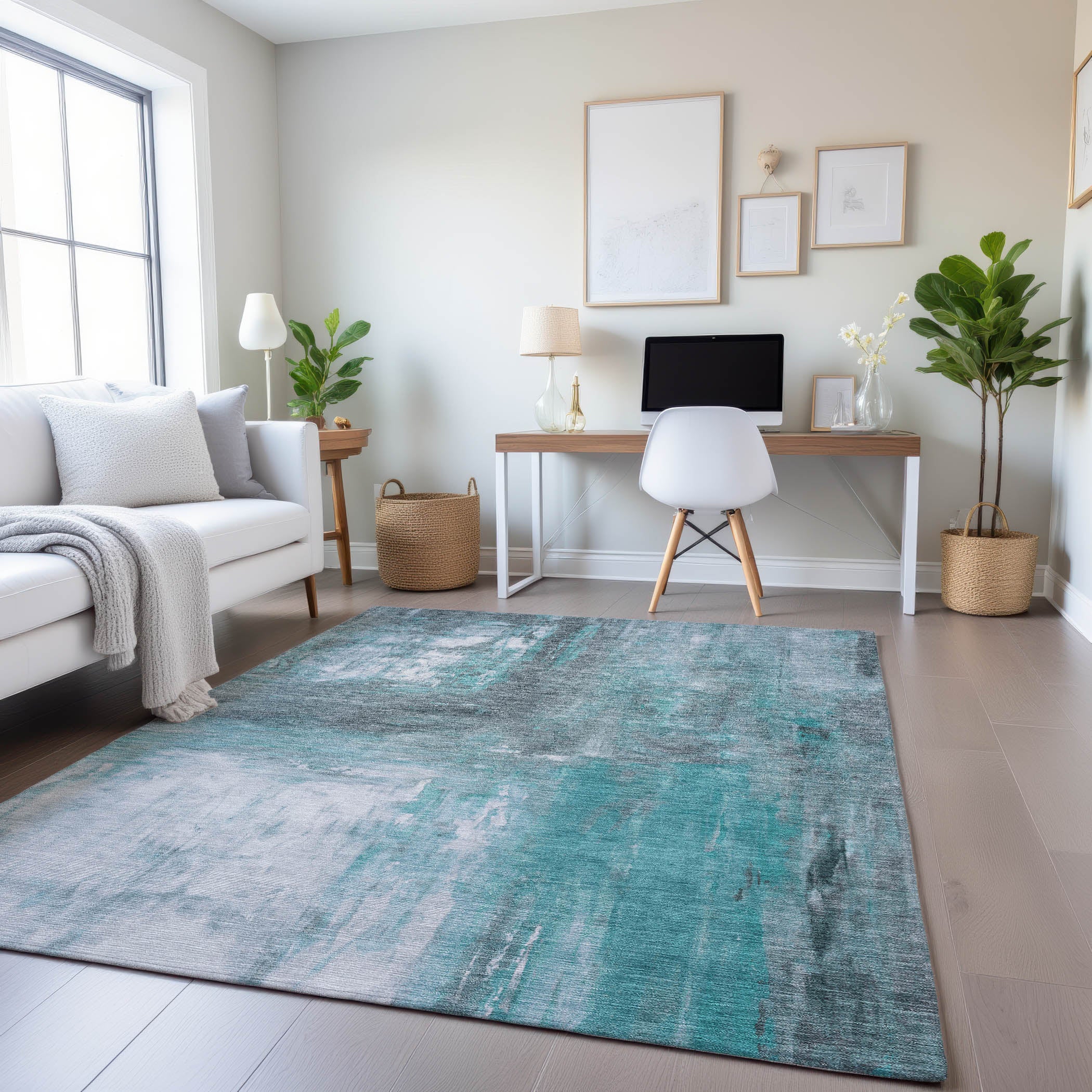 Zanzibar Machine Washable Transitional Teal Rug 2'6" x 3'10" #shape_Rectangle