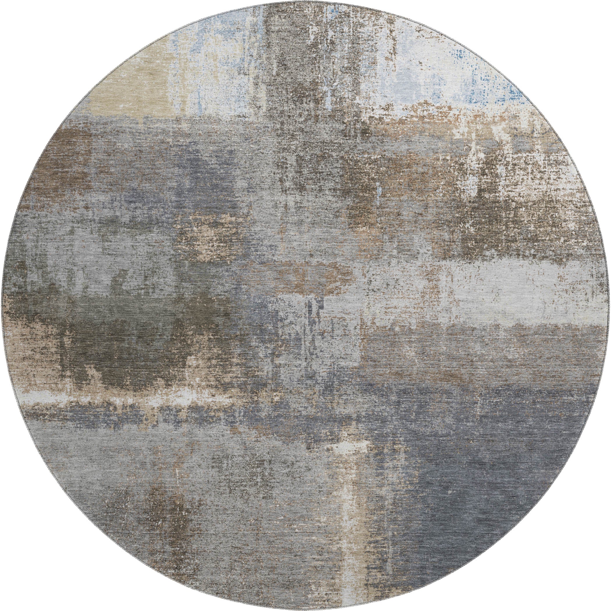 Bern Machine Washable Transitional Khaki Brown Rug 8' x 8' #shape_Round