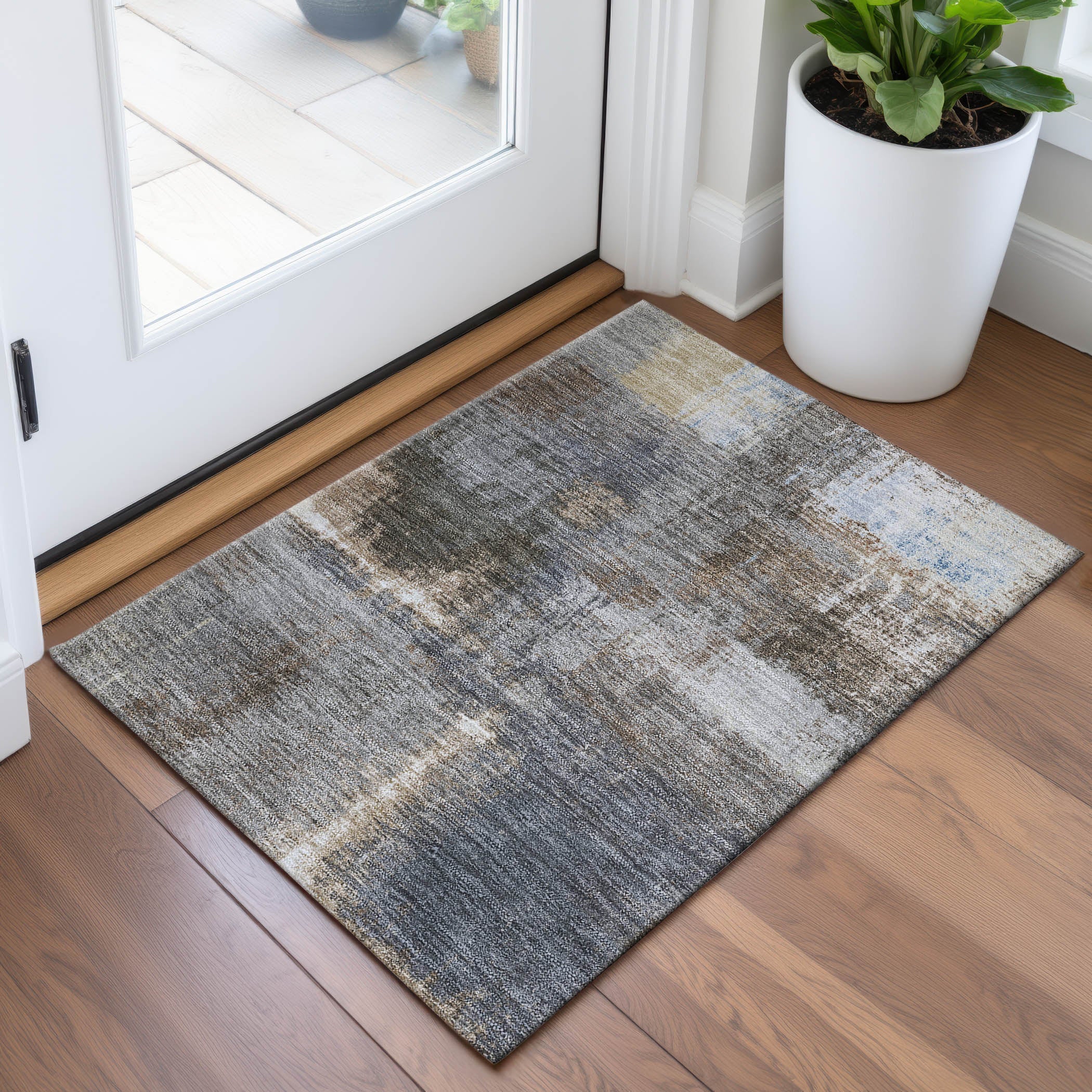 Bern Machine Washable Transitional Khaki Brown Rug 1'8" x 2'6" #shape_Rectangle