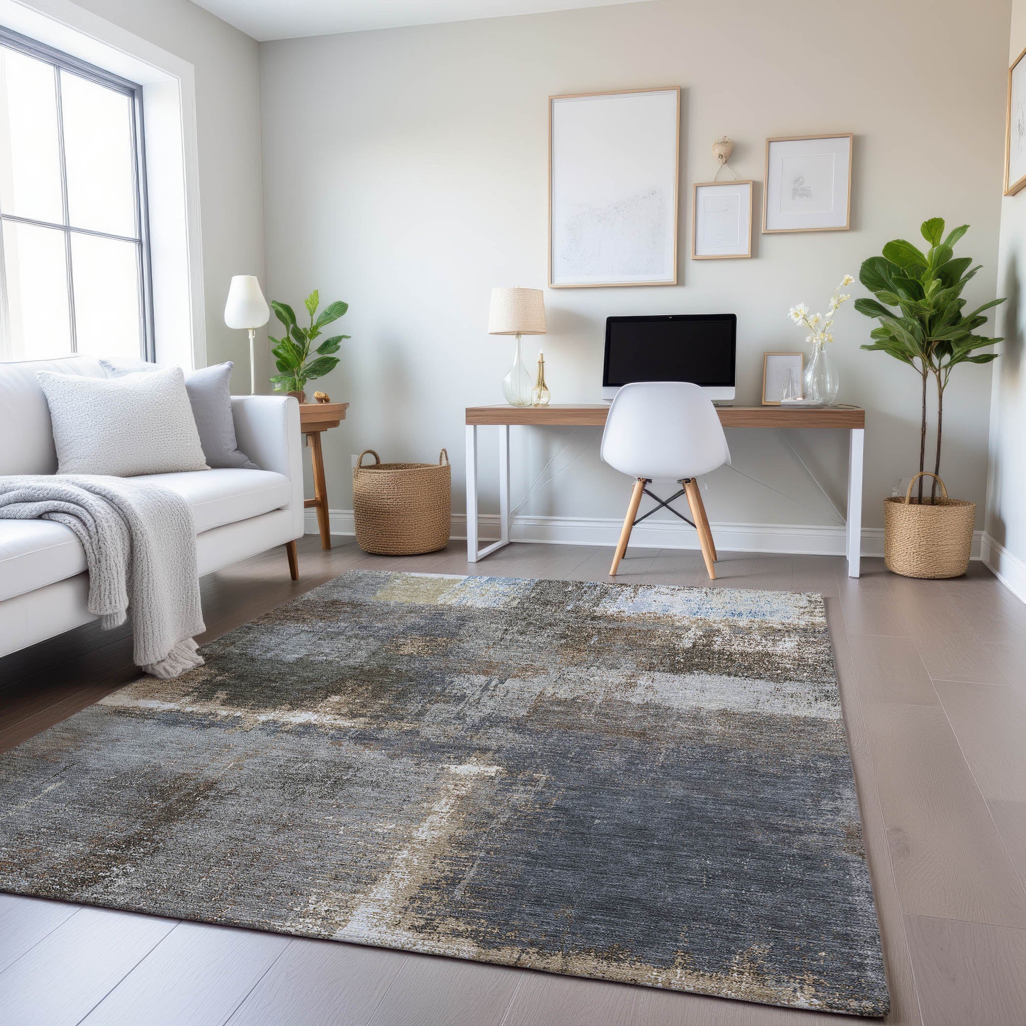 Bern Machine Washable Transitional Khaki Brown Rug 2'6" x 3'10" #shape_Rectangle