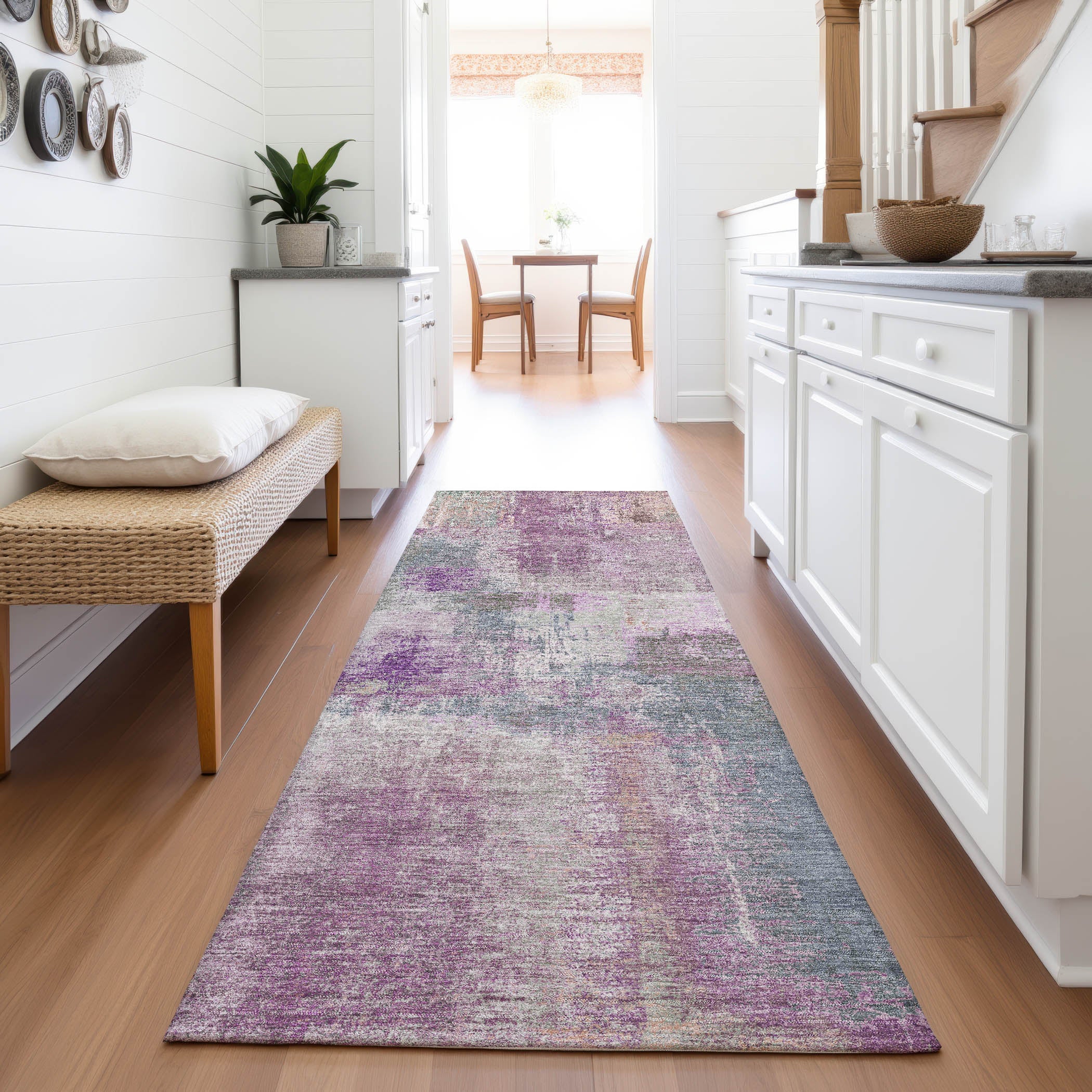 Bern Machine Washable Transitional Lavender Purple Rug 2'3" x 7'6" #shape_Runner