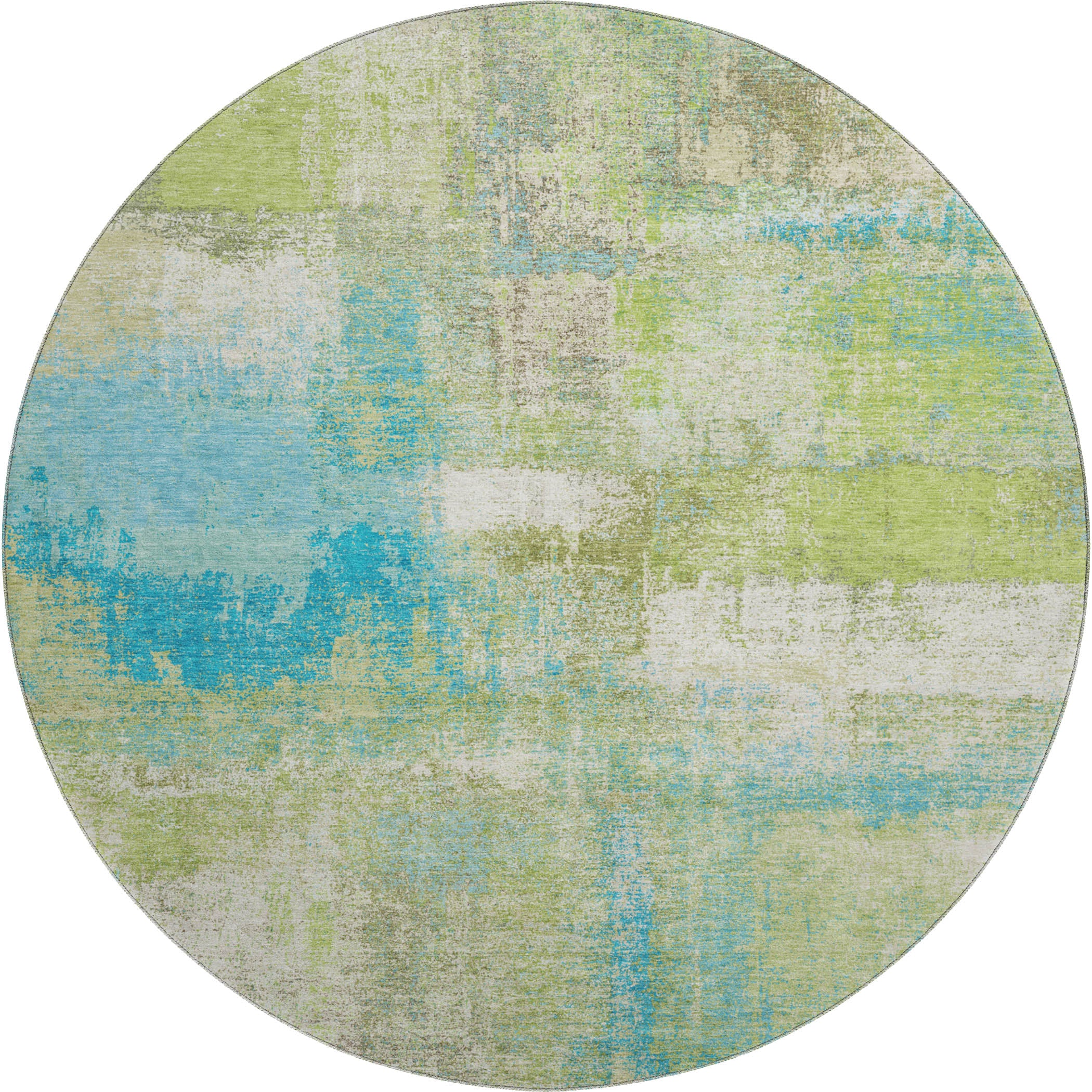 Bern Machine Washable Transitional Lime Green Rug 8' x 8' #shape_Round