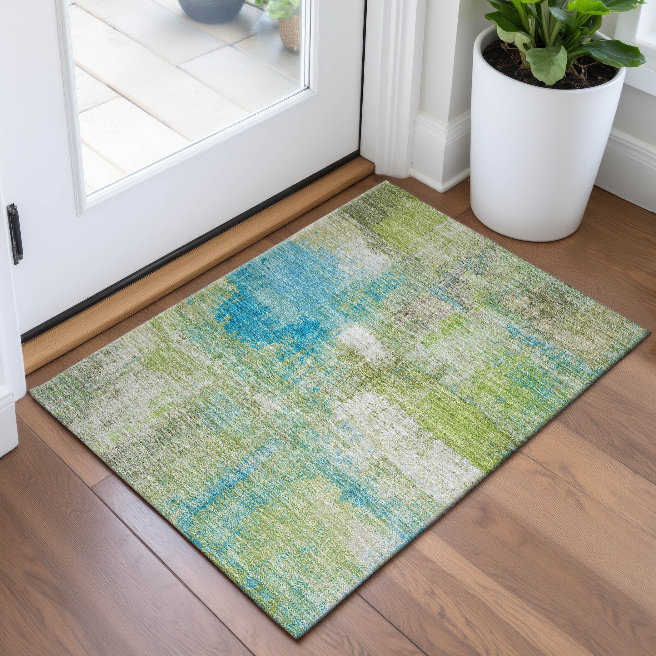 Bern Machine Washable Transitional Lime Green Rug 1'8" x 2'6" #shape_Rectangle