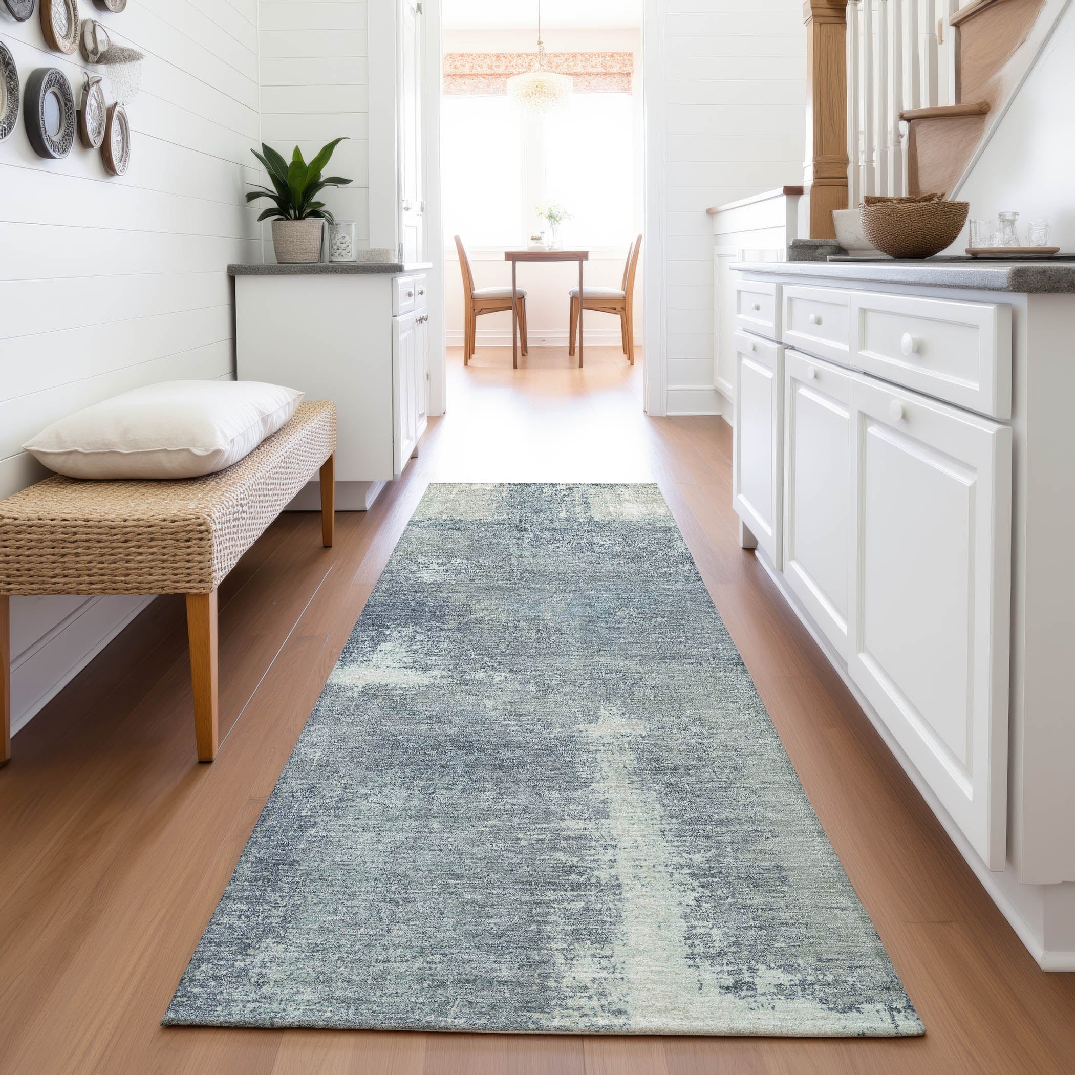 Bern Machine Washable Transitional Sage Green Rug 2'3" x 7'6" #shape_Runner