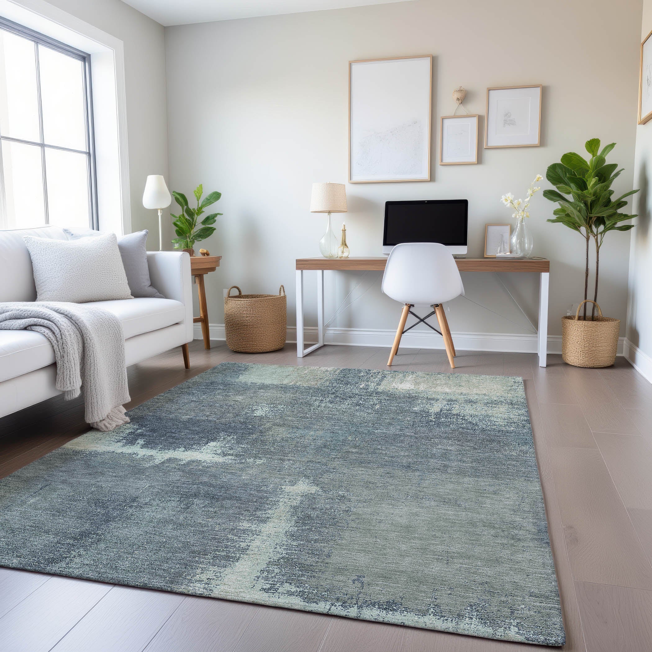 Bern Machine Washable Transitional Sage Green Rug 2'6" x 3'10" #shape_Rectangle