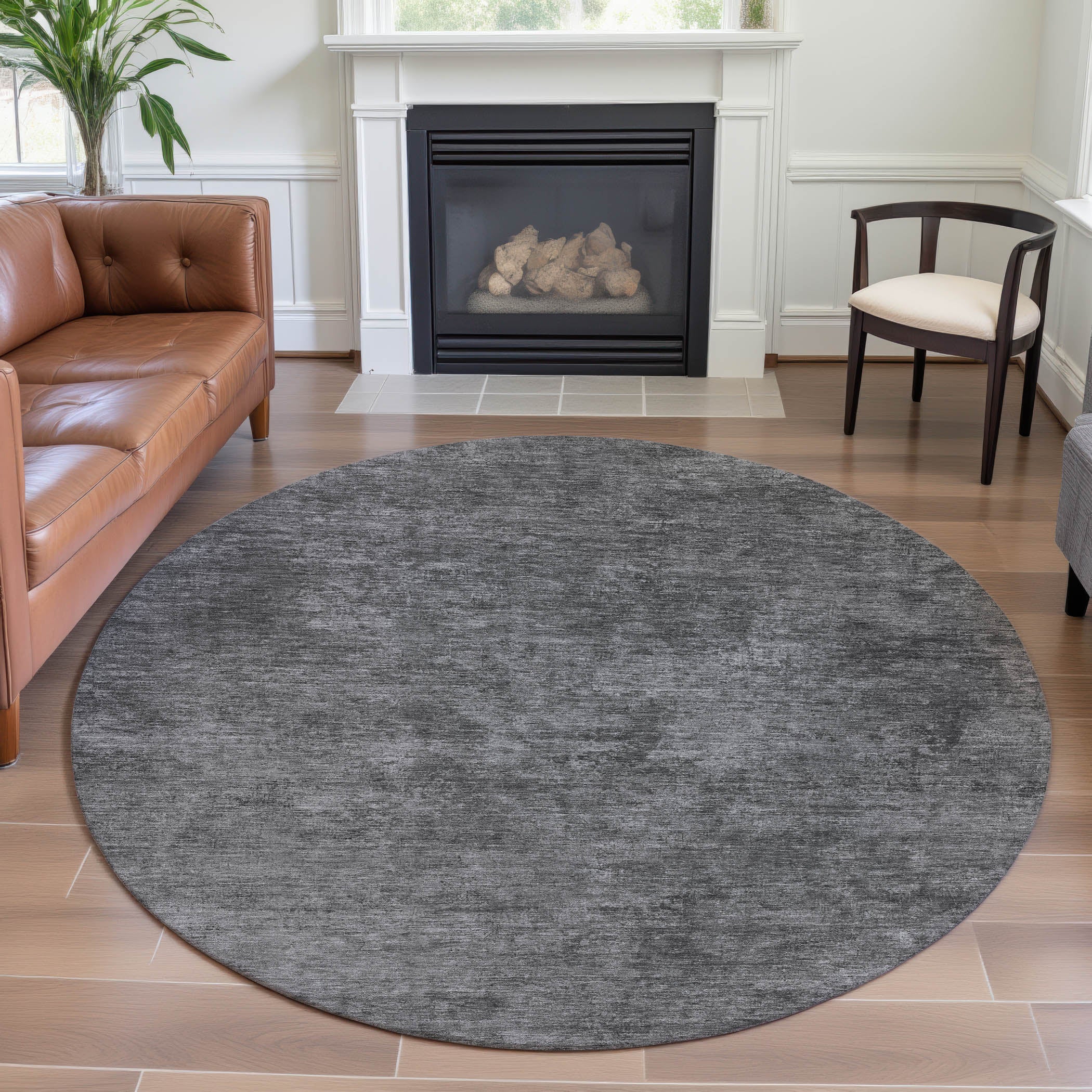 Colombo Machine Washable Transitional Gray Rug 8' x 8' #shape_Round