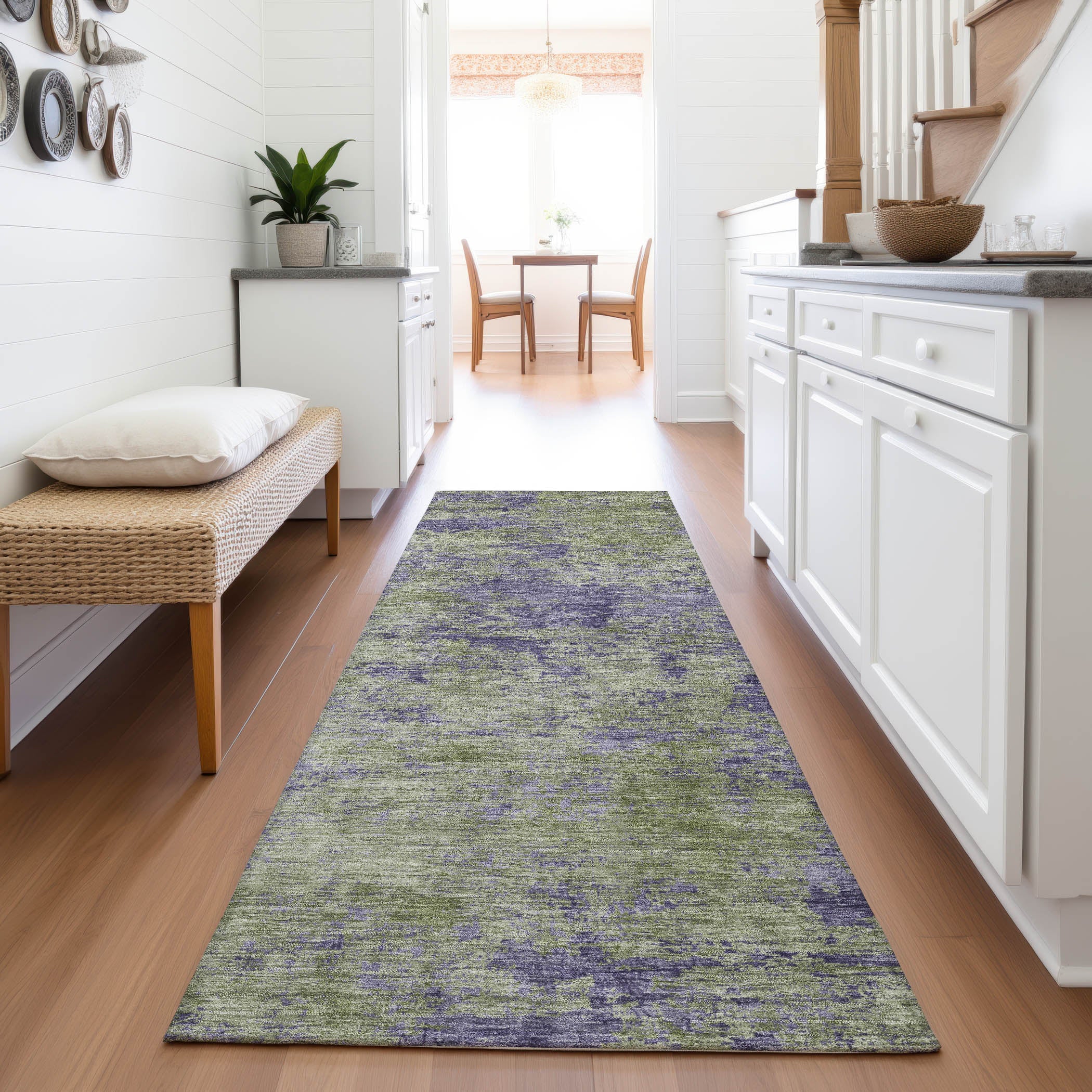Colombo Machine Washable Transitional Olive Green Rug 2'3" x 7'6" #shape_Runner