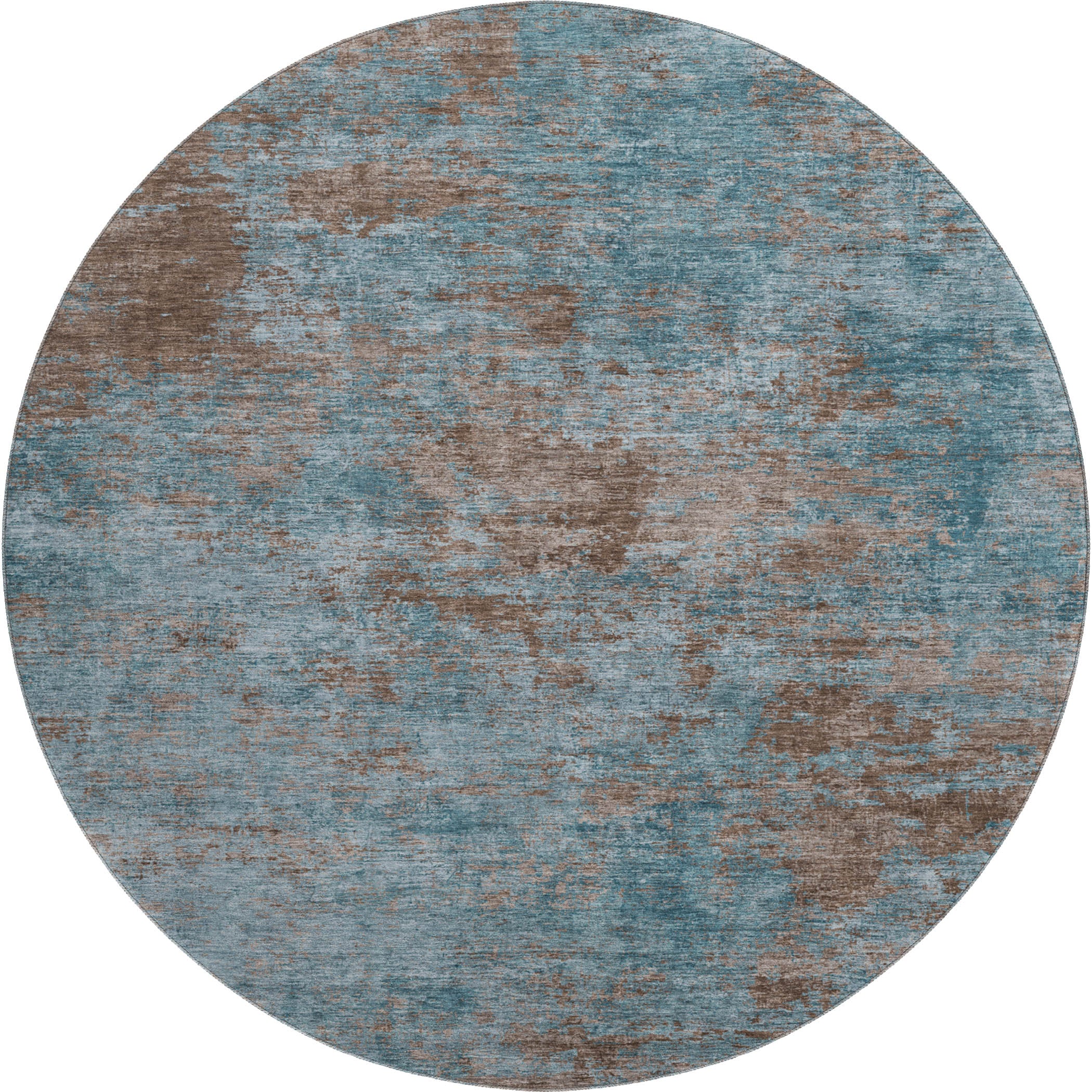 Colombo Machine Washable Transitional Teal Rug 8' x 8' #shape_Round