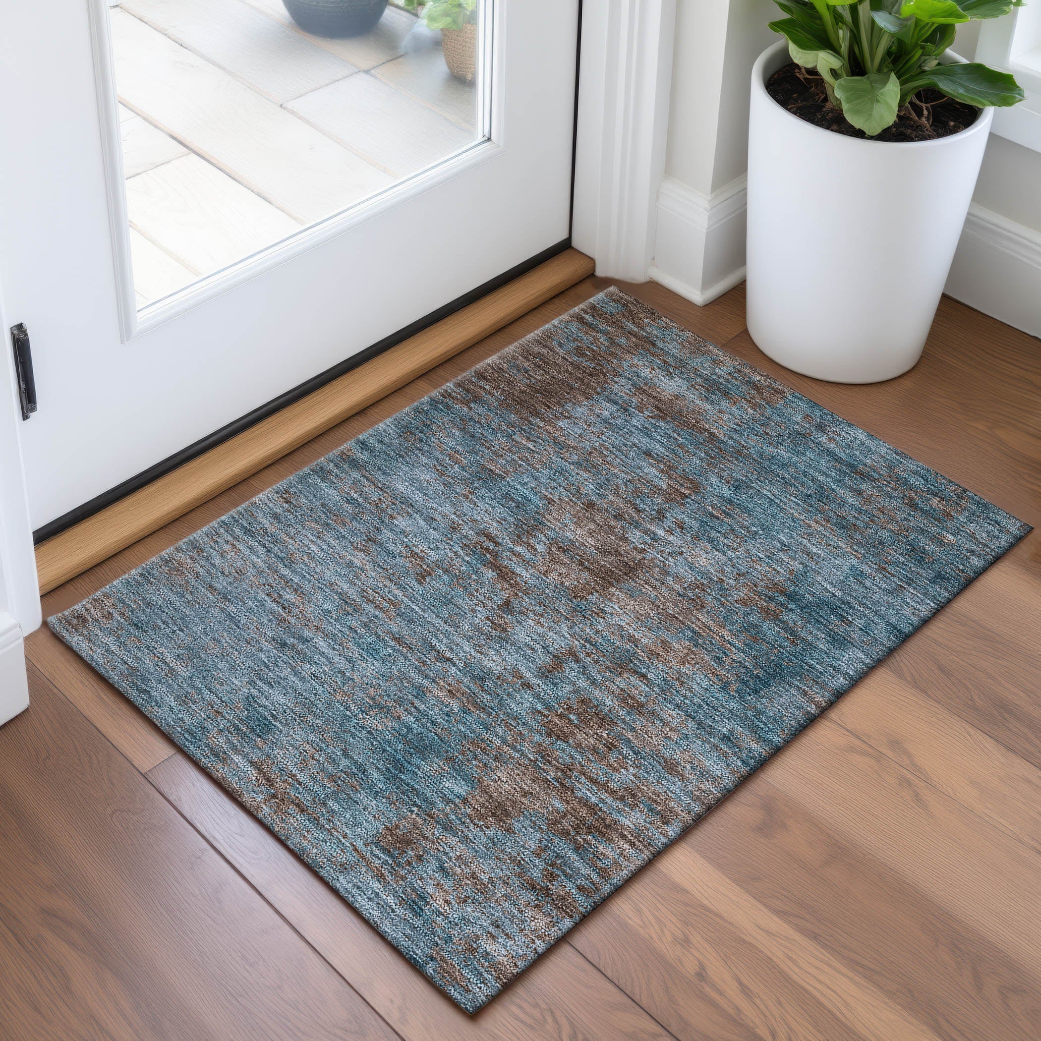 Colombo Machine Washable Transitional Teal Rug 1'8" x 2'6" #shape_Rectangle