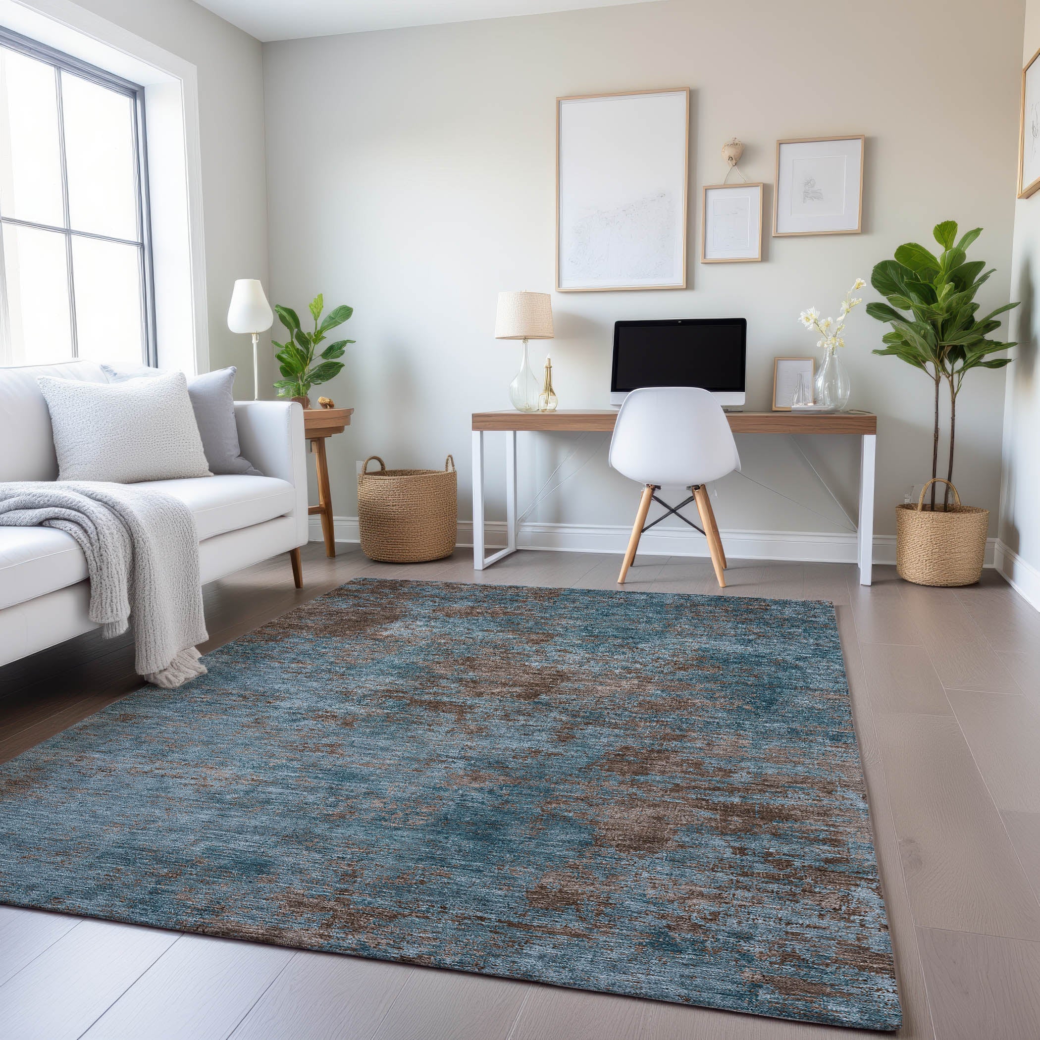 Colombo Machine Washable Transitional Teal Rug 2'6" x 3'10" #shape_Rectangle
