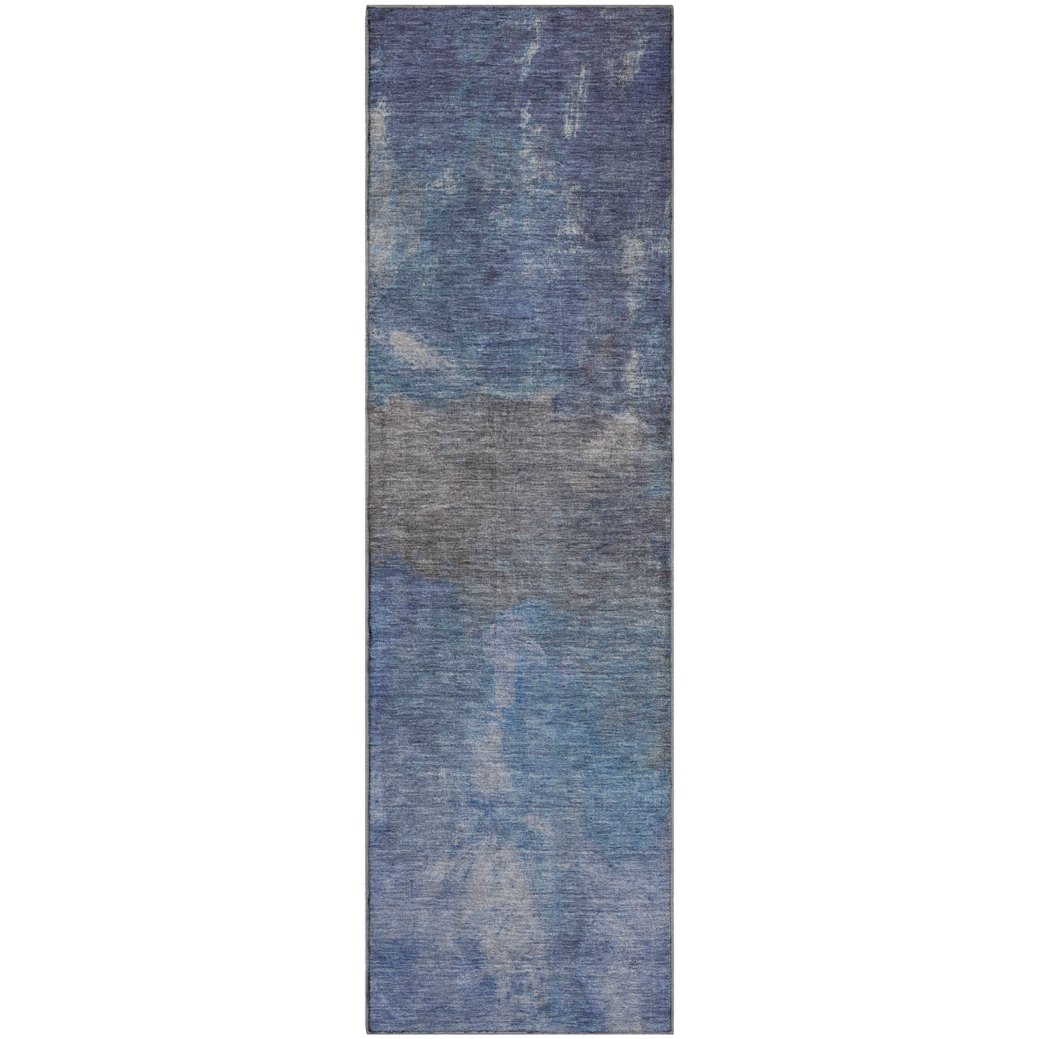 Seoul Machine Washable Transitional Blue Rug 2'3" x 7'6" #shape_Runner