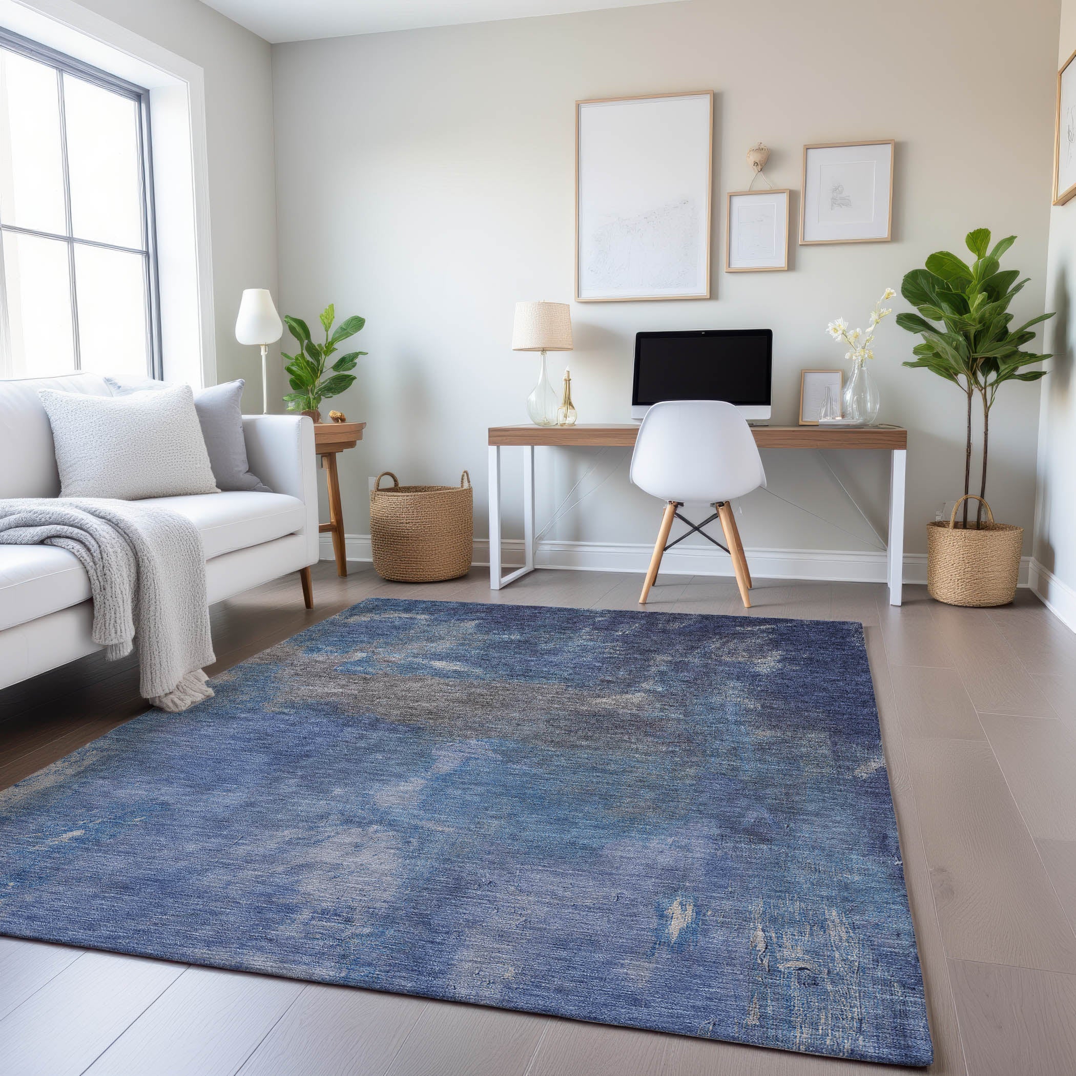 Seoul Machine Washable Transitional Blue Rug 2'6" x 3'10" #shape_Rectangle