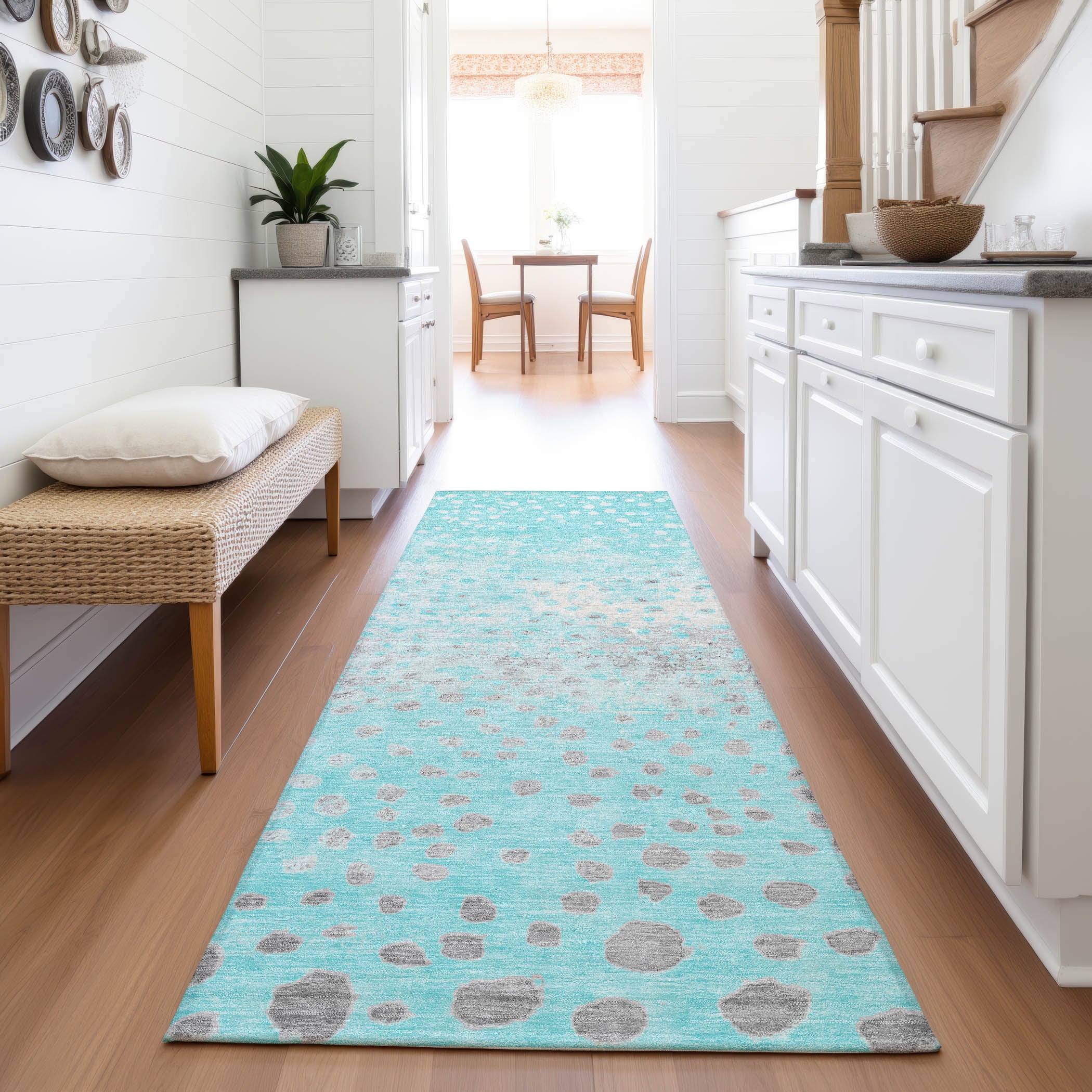 Istanbul Machine Washable Transitional Aqua Teal Rug 2'3" x 7'6" #shape_Runner