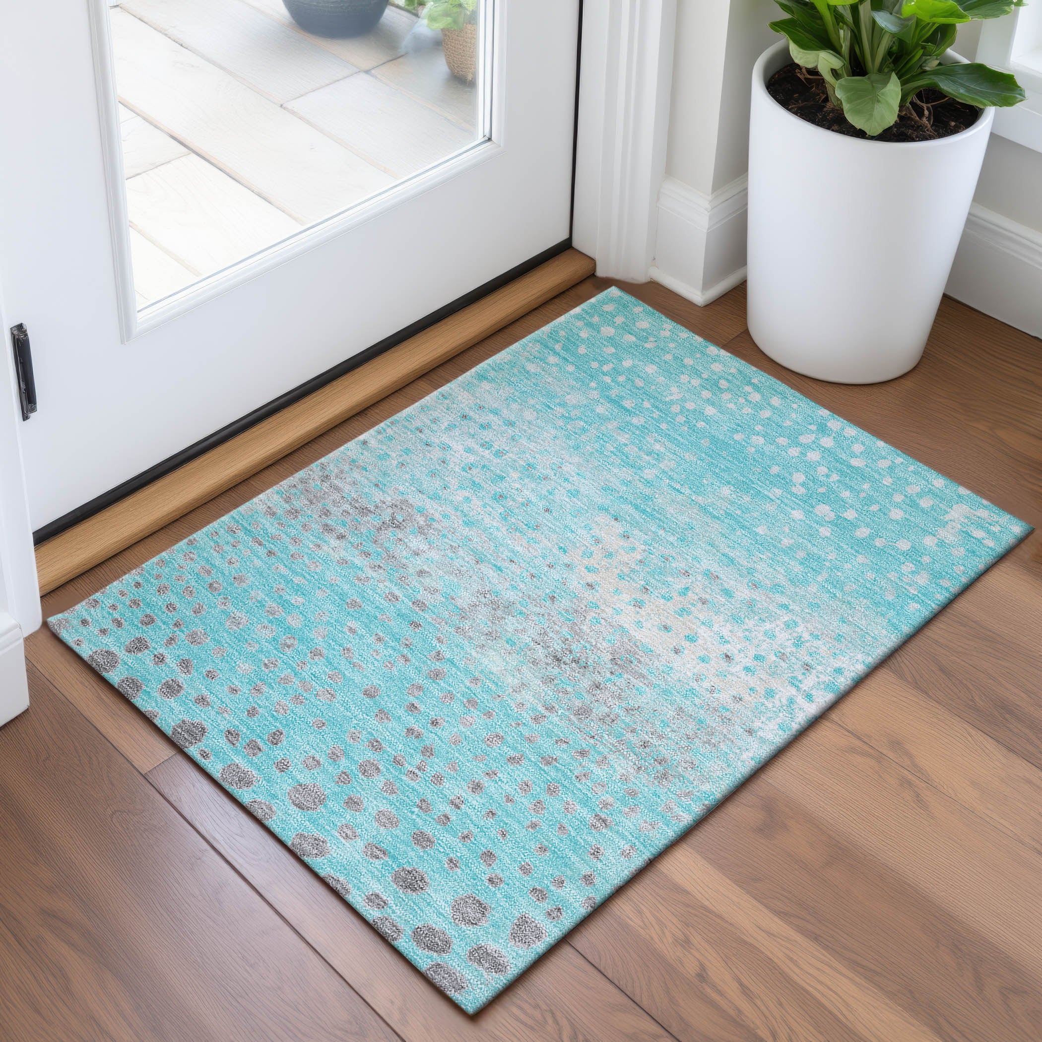 Istanbul Machine Washable Transitional Aqua Teal Rug 1'8" x 2'6" #shape_Rectangle