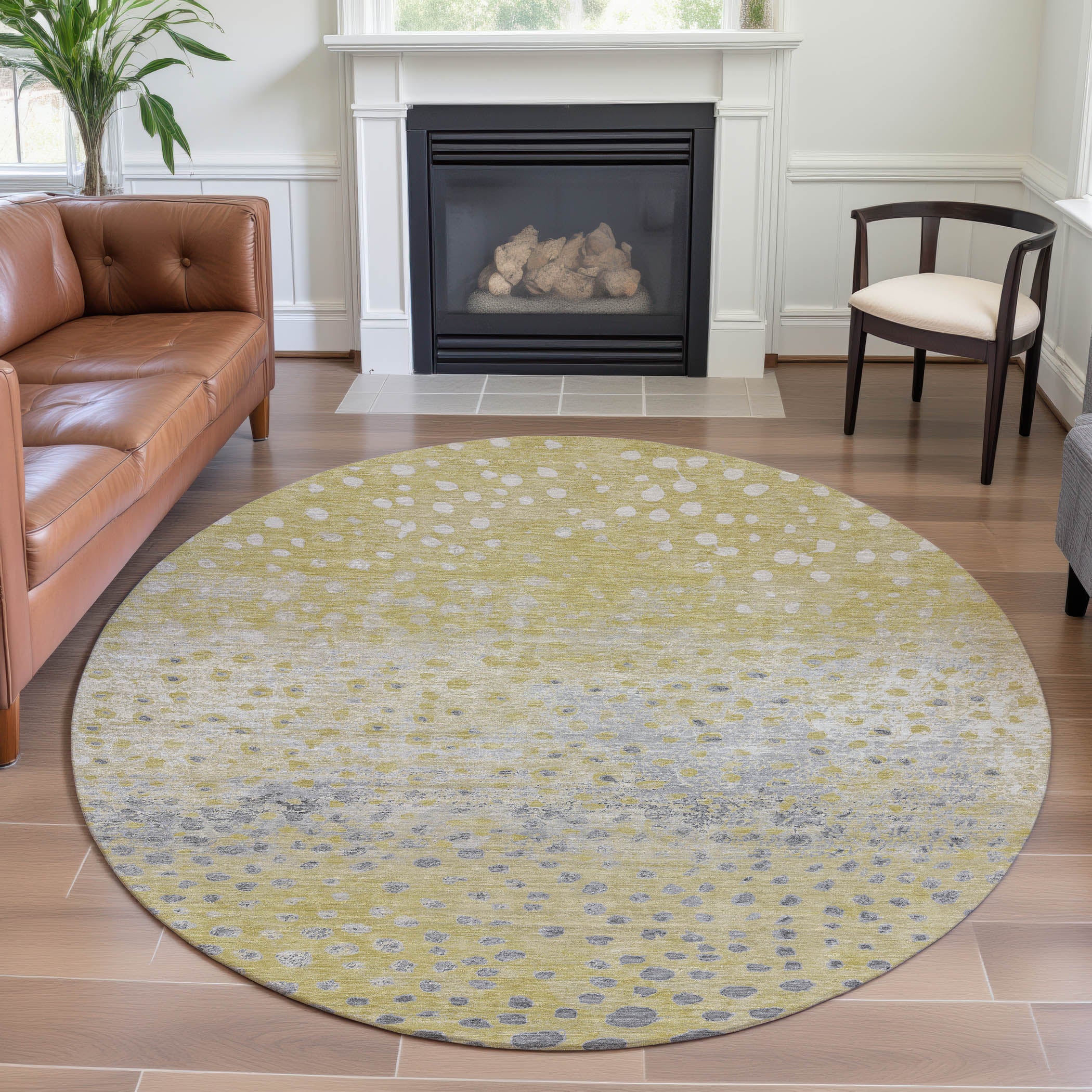 Istanbul Machine Washable Transitional Gold Rug 8' x 8' #shape_Round