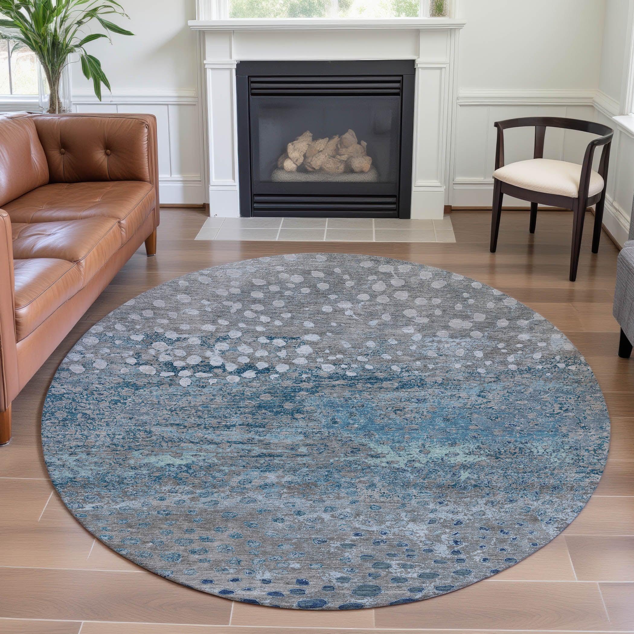 Istanbul Machine Washable Transitional Gray Rug 8' x 8' #shape_Round