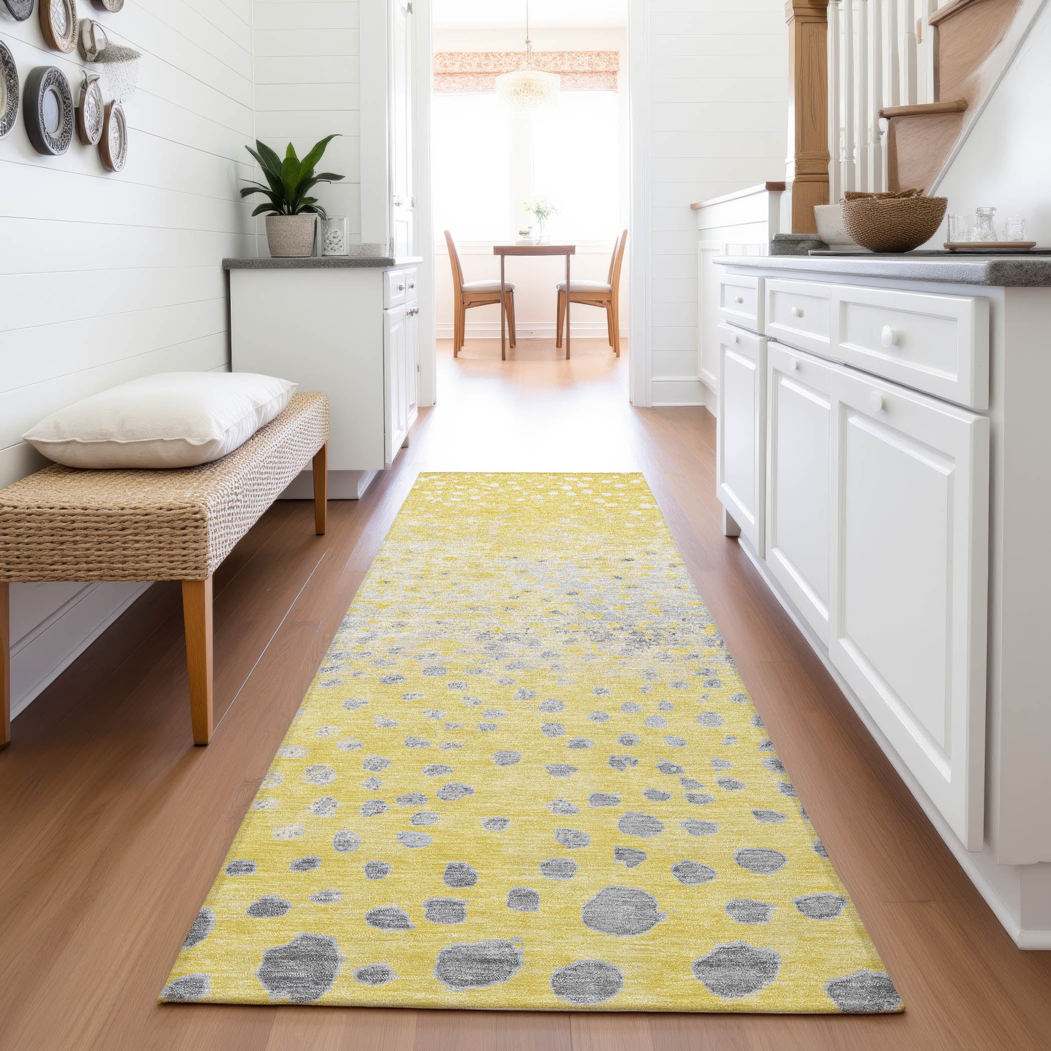 Istanbul Machine Washable Transitional Yellow Gold Rug 2'3" x 7'6" #shape_Runner