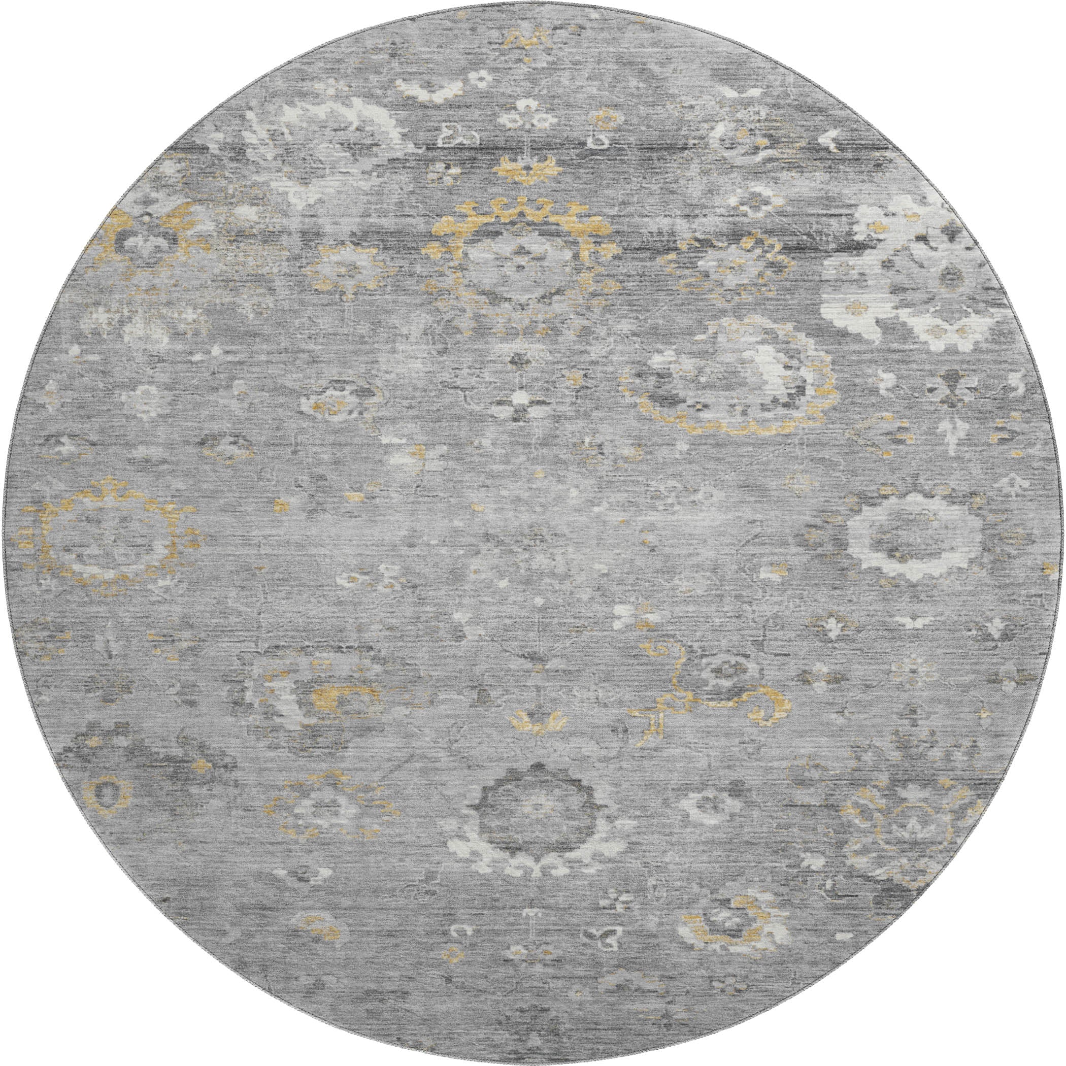 Tbilisi Machine Washable Traditional Gray Rug 8' x 8' #shape_Round