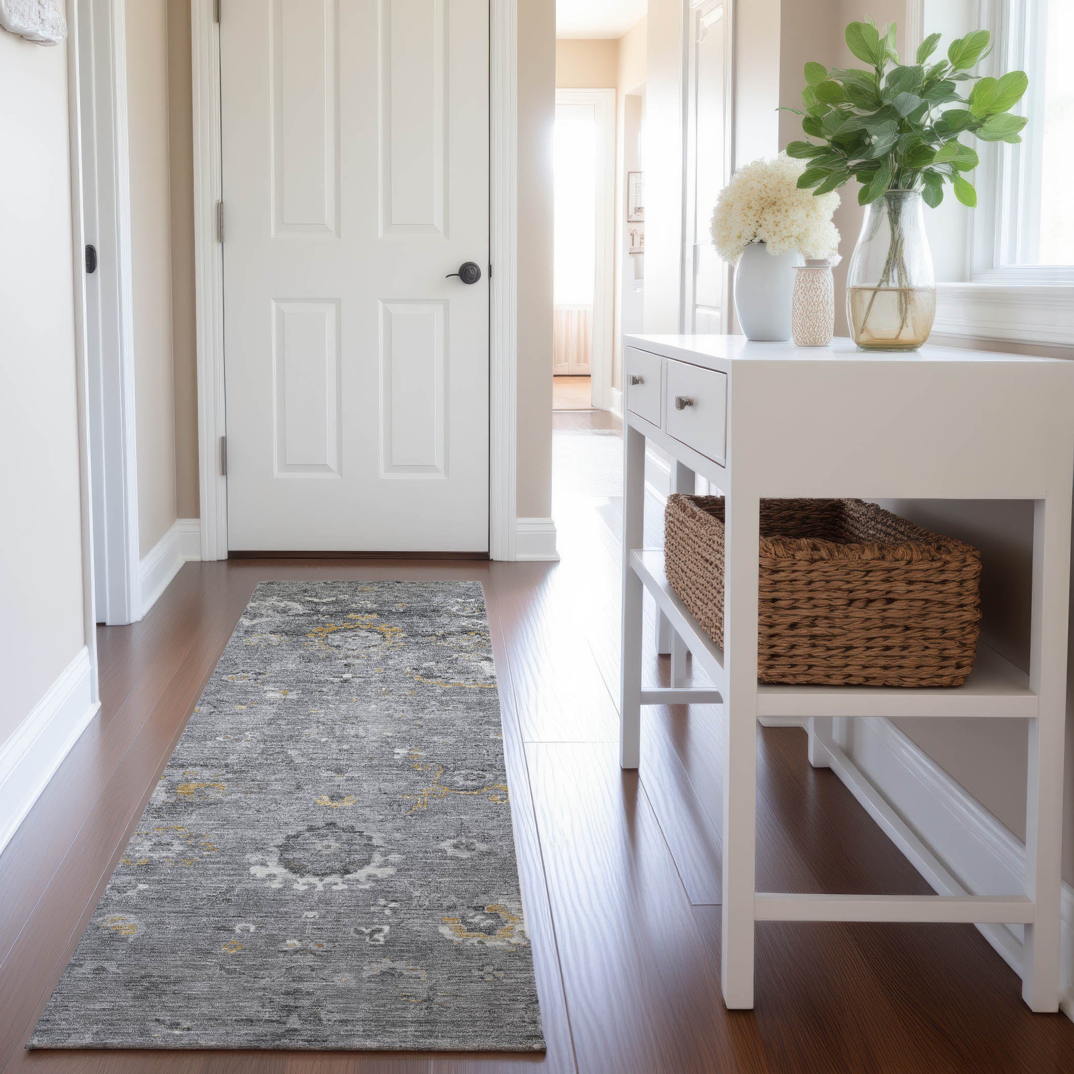 Tbilisi Machine Washable Traditional Gray Rug 2'3" x 7'6" #shape_Runner