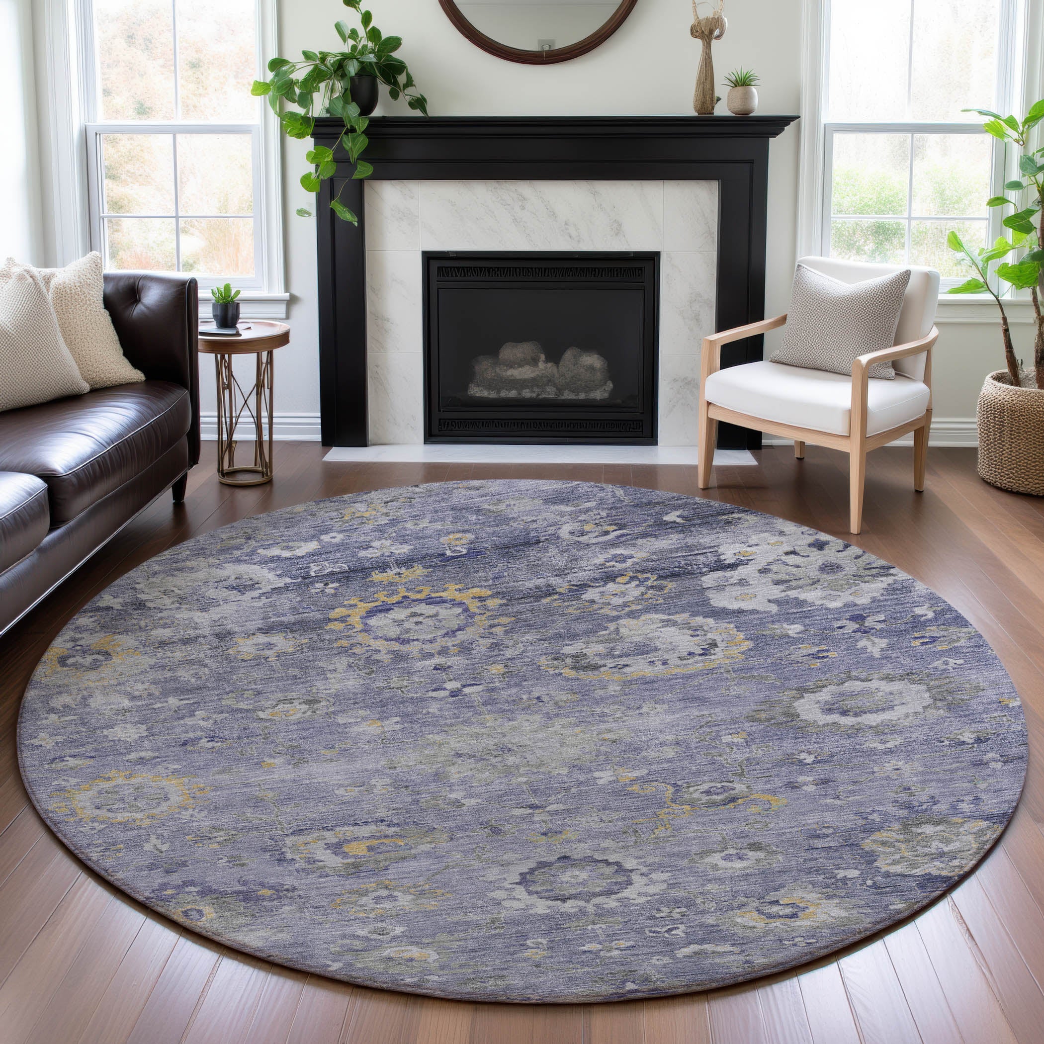 Tbilisi Machine Washable Traditional Lavender Purple Rug 8' x 8' #shape_Round
