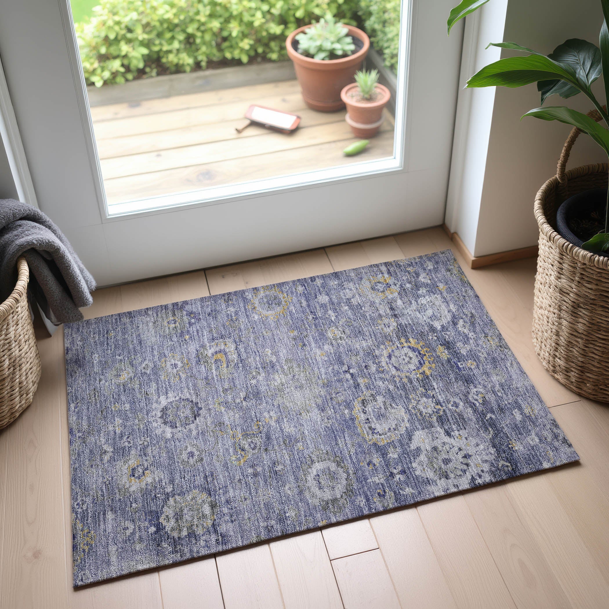 Tbilisi Machine Washable Traditional Lavender Purple Rug 1'8" x 2'6" #shape_Rectangle