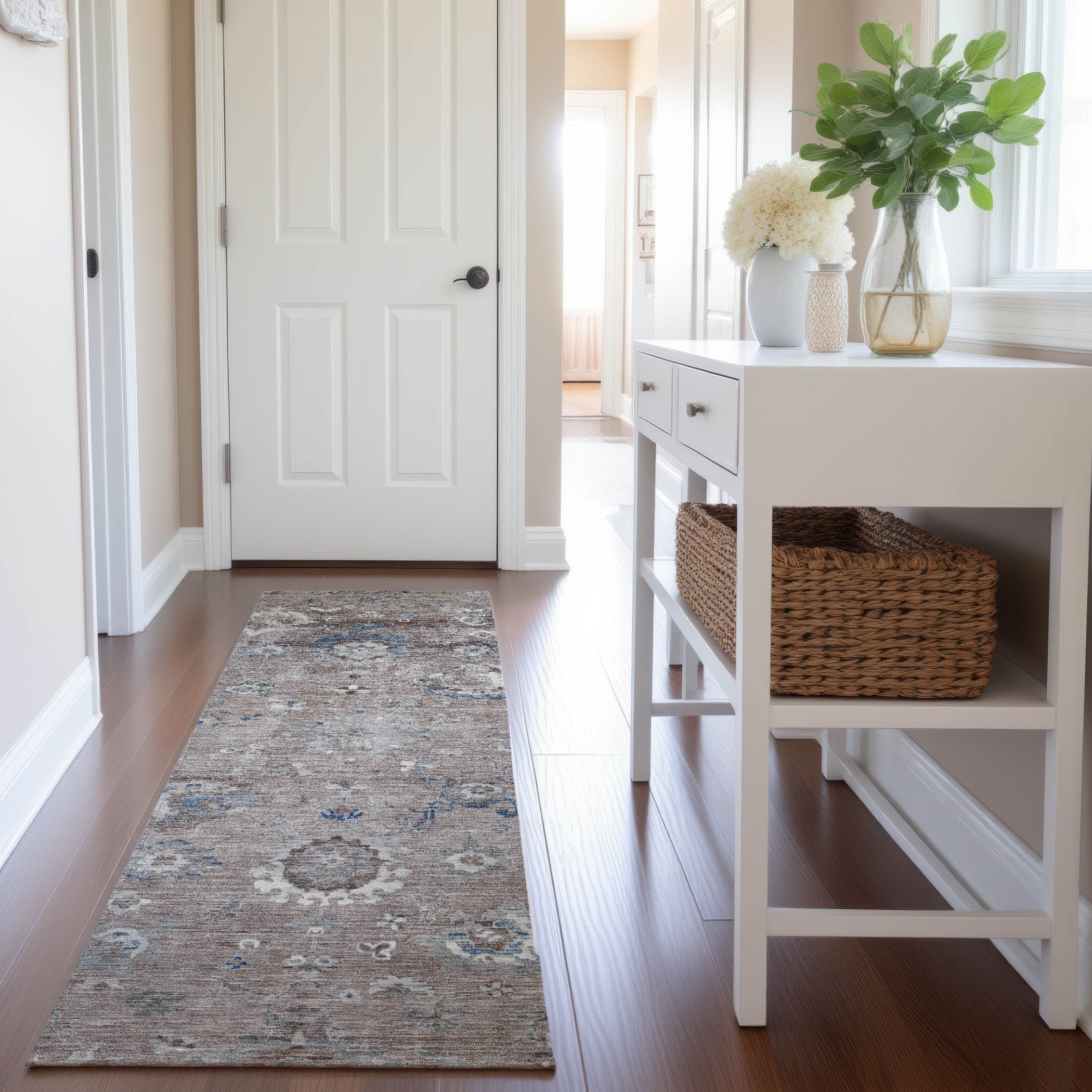 Tbilisi Machine Washable Traditional Taupe Brown Rug 2'3" x 7'6" #shape_Runner