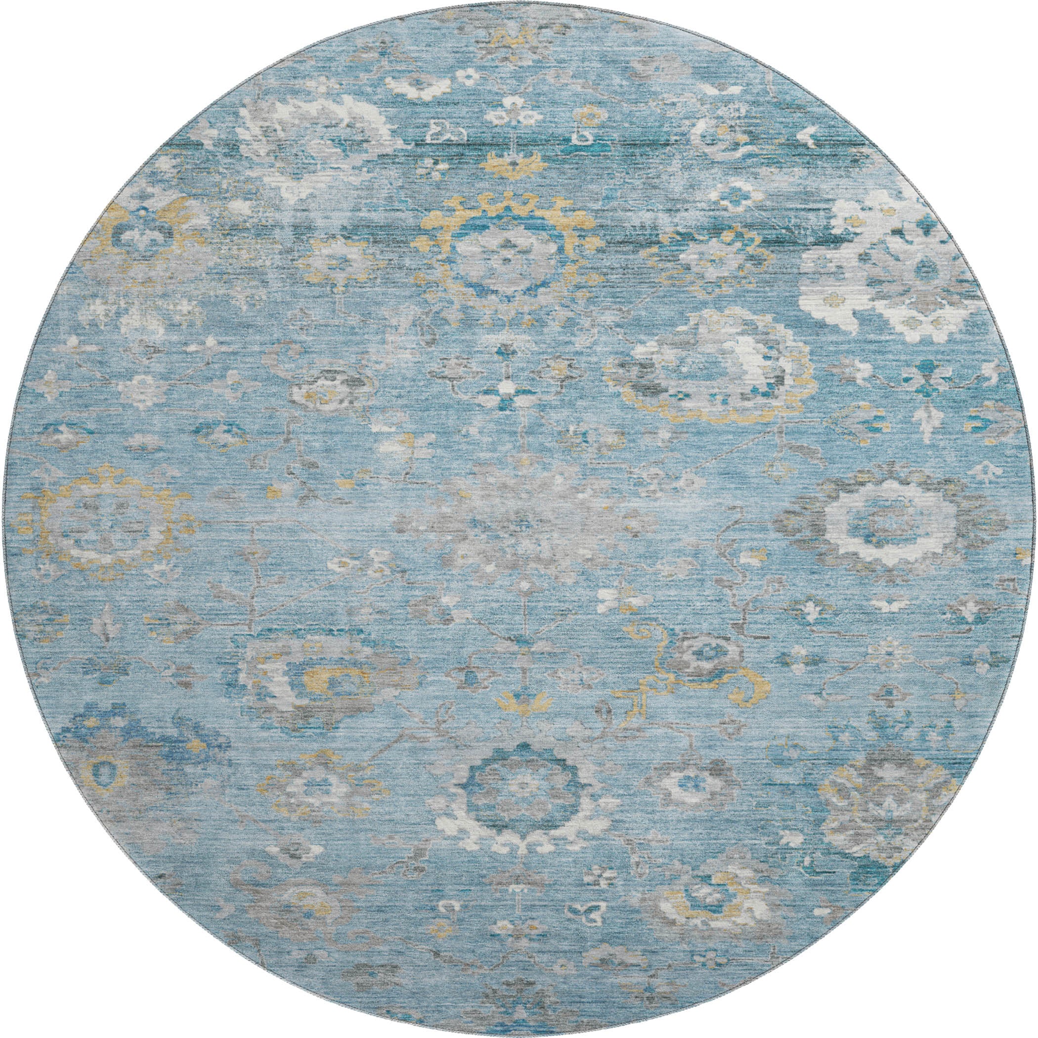 Tbilisi Machine Washable Traditional Teal Rug 8' x 8' #shape_Round