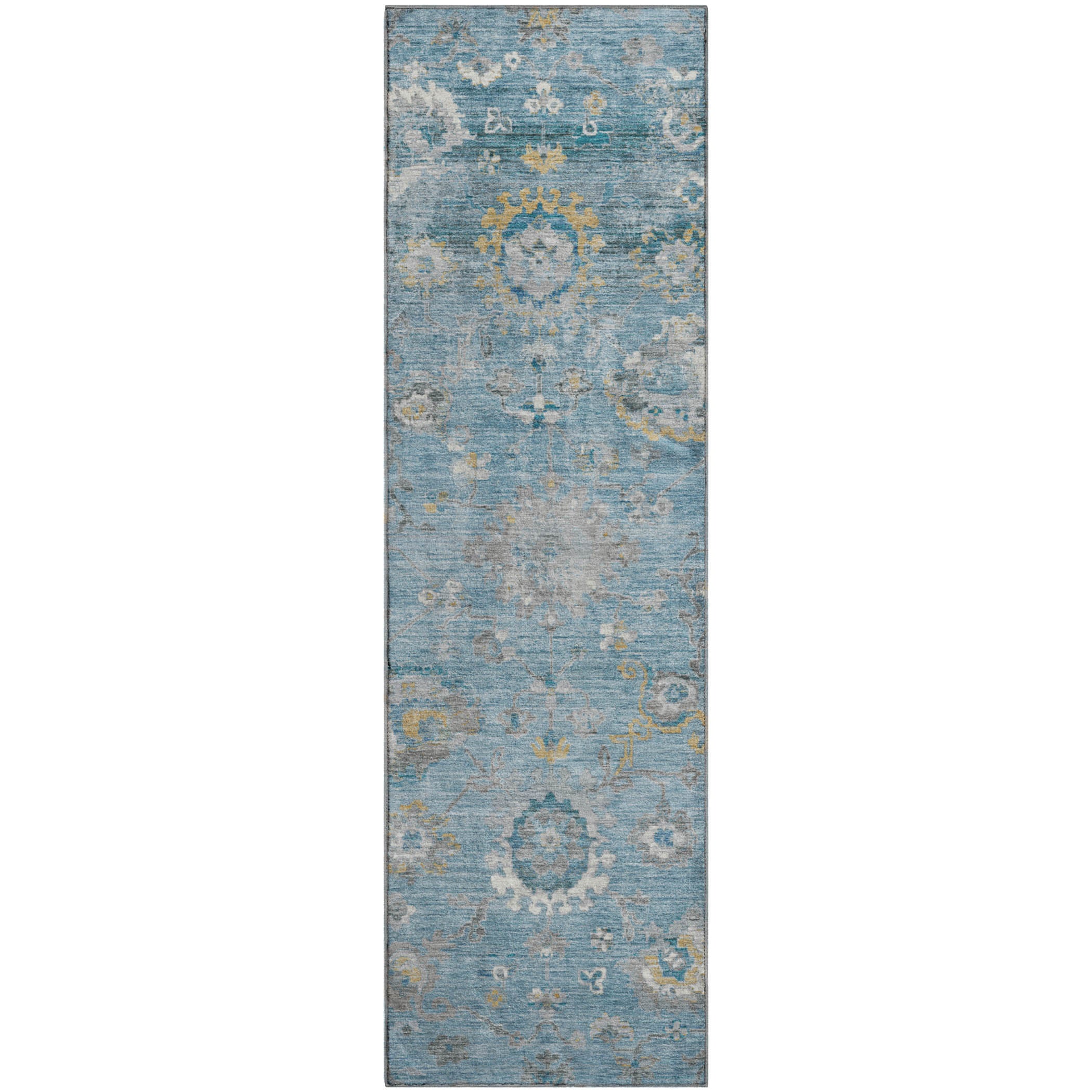 Tbilisi Machine Washable Traditional Teal Rug 2'3" x 7'6" #shape_Runner