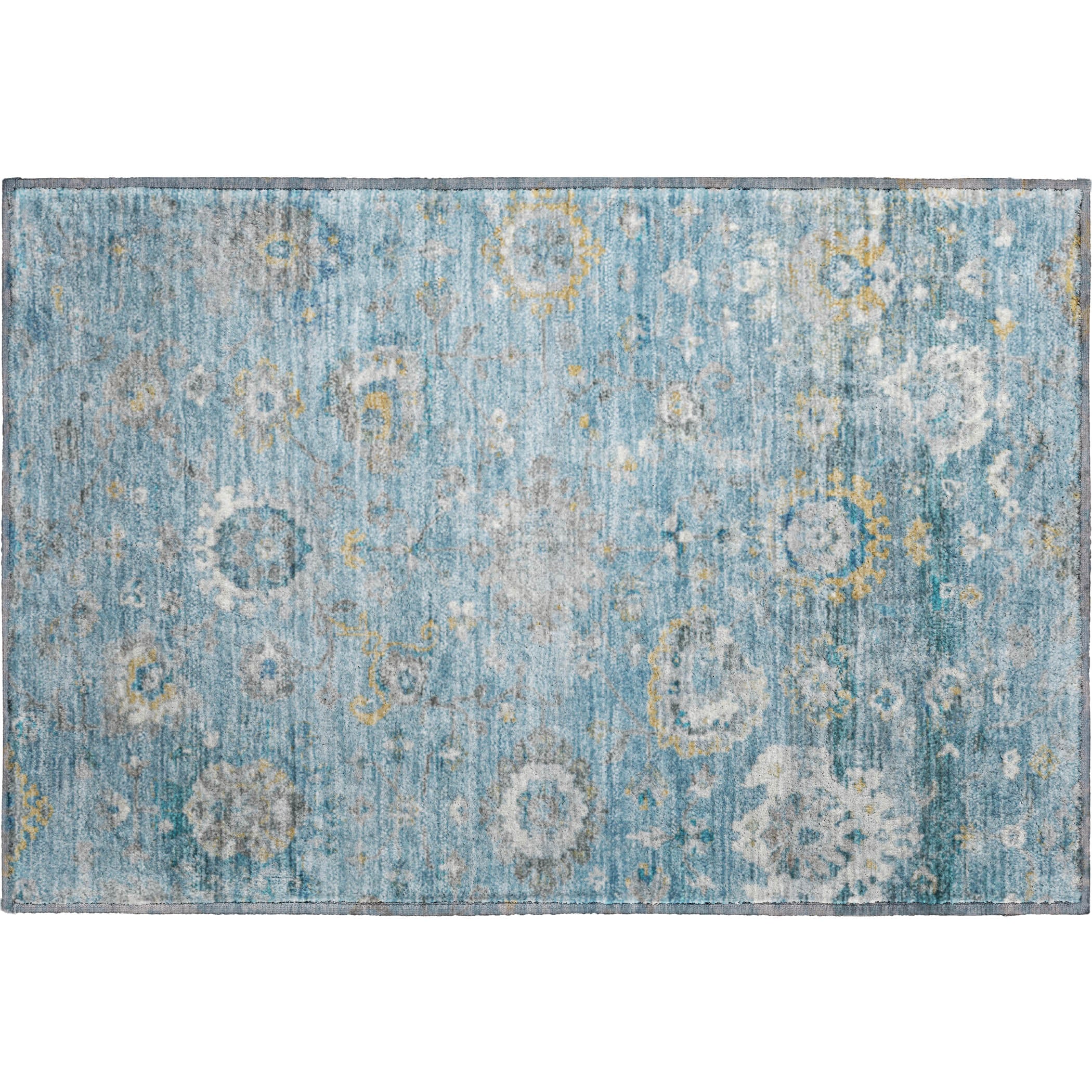 Tbilisi Machine Washable Traditional Teal Rug 1'8" x 2'6" #shape_Rectangle