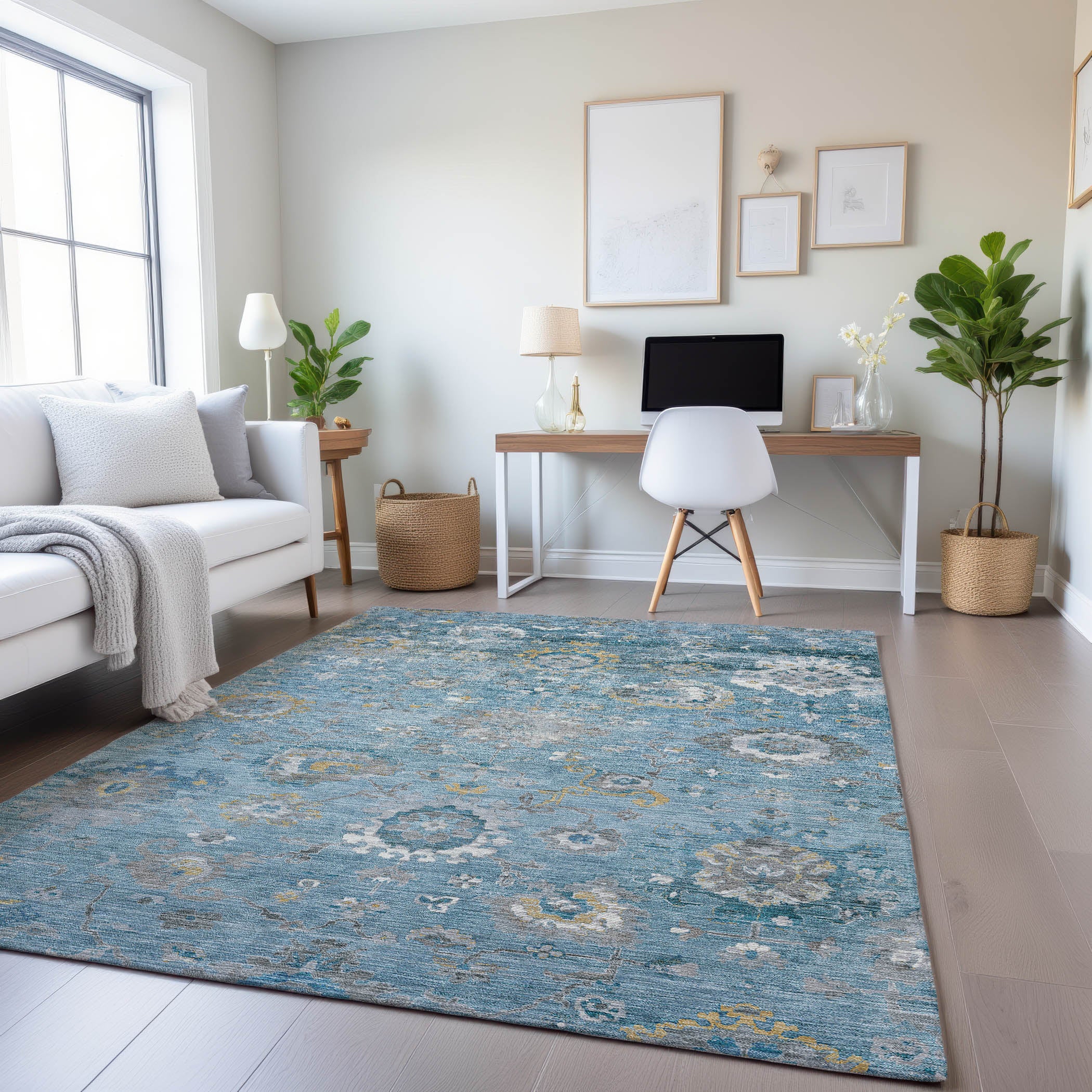 Tbilisi Machine Washable Traditional Teal Rug 2'6" x 3'10" #shape_Rectangle