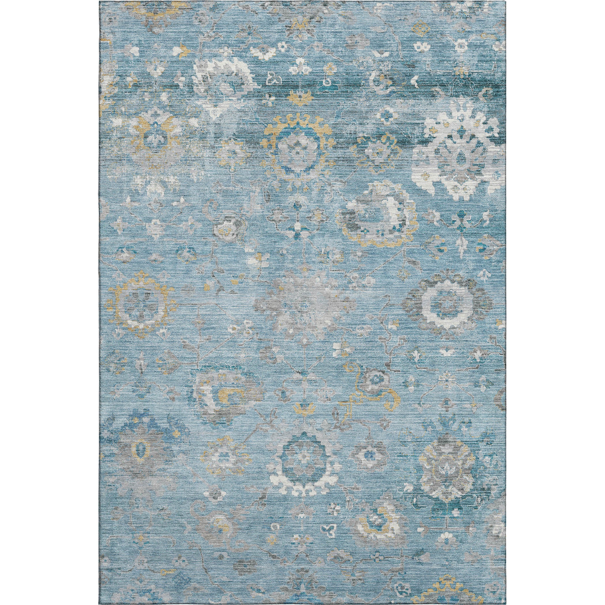Tbilisi Machine Washable Traditional Teal Rug 2'6" x 3'10" #shape_Rectangle