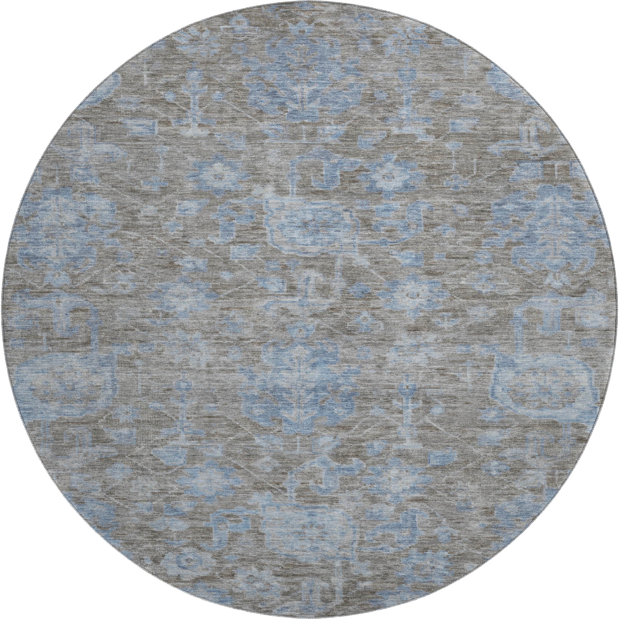 Istanbul Machine Washable Traditional Gray Rug 8' x 8' #shape_Round