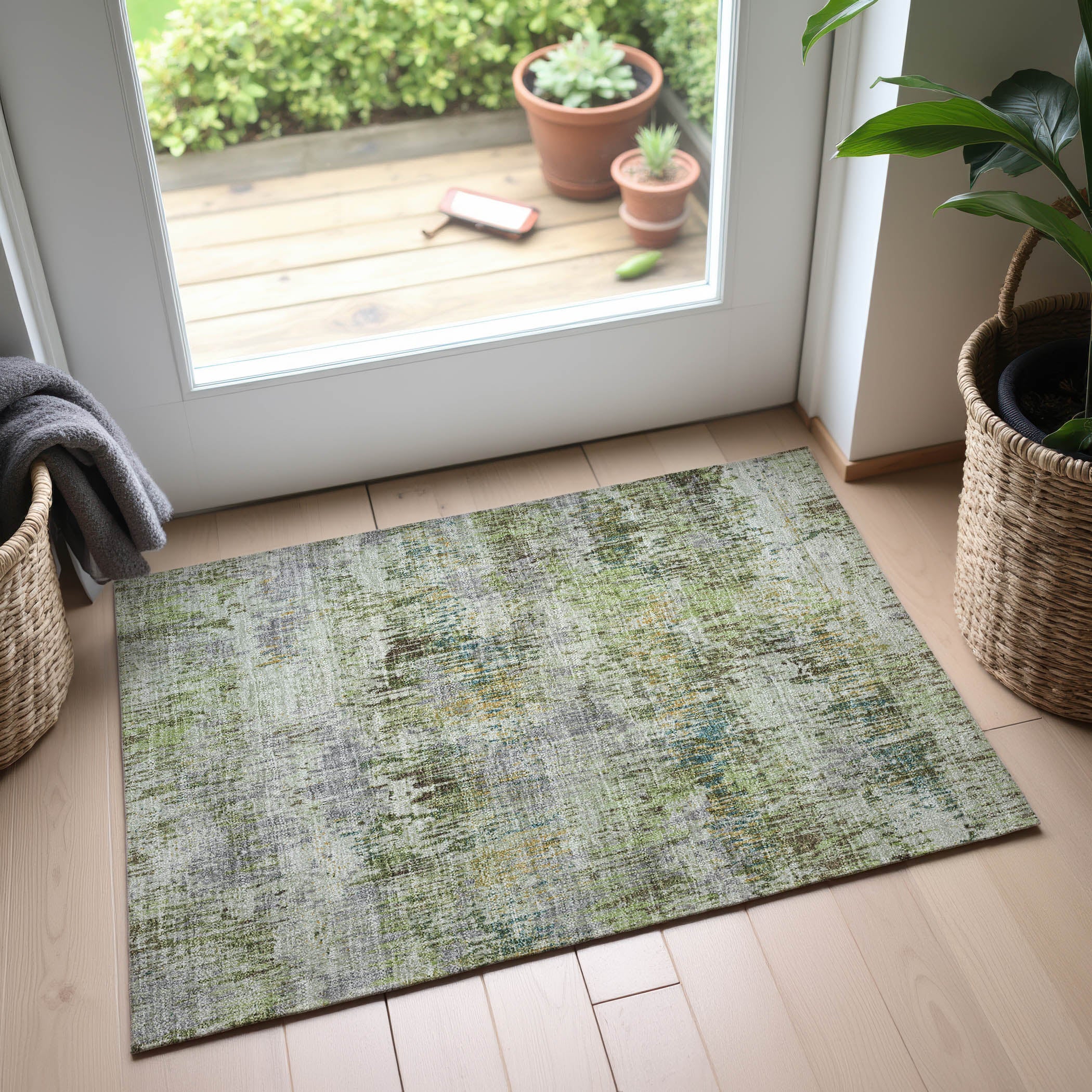 Salzburg Machine Washable Transitional Aloe Green Rug 1'8" x 2'6" #shape_Rectangle