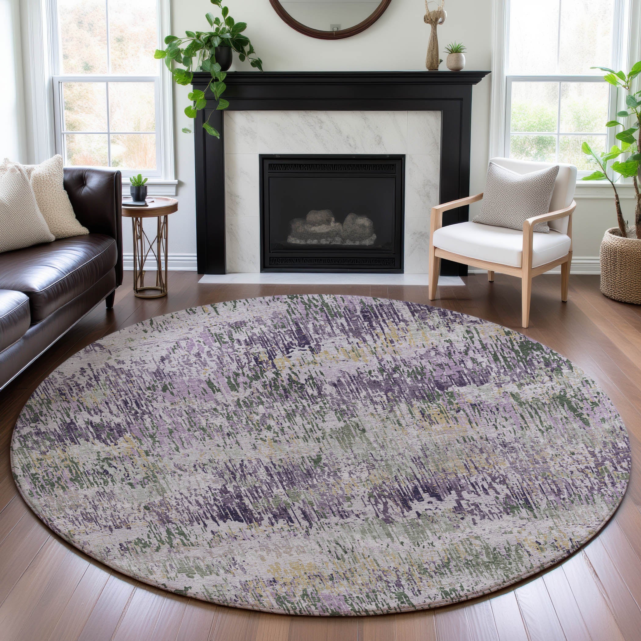 Salzburg Machine Washable Transitional Lavender Purple Rug 8' x 8' #shape_Round