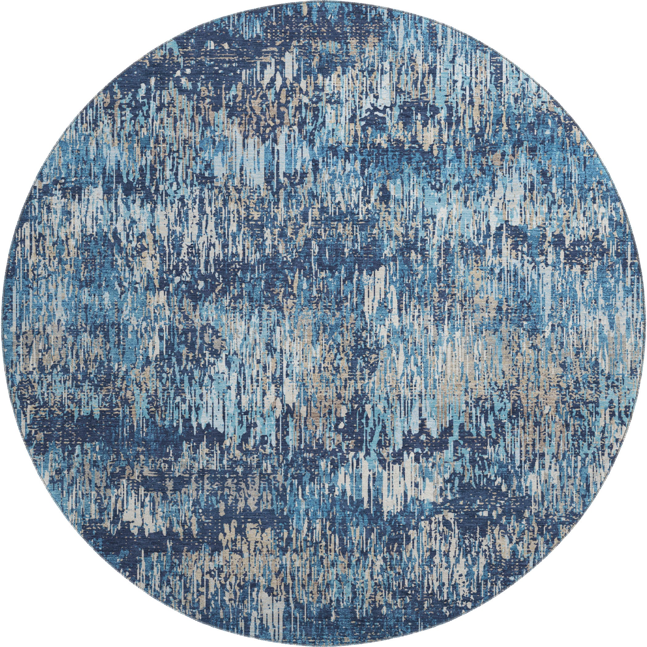 Salzburg Machine Washable Transitional Navy Blue Rug 8' x 8' #shape_Round