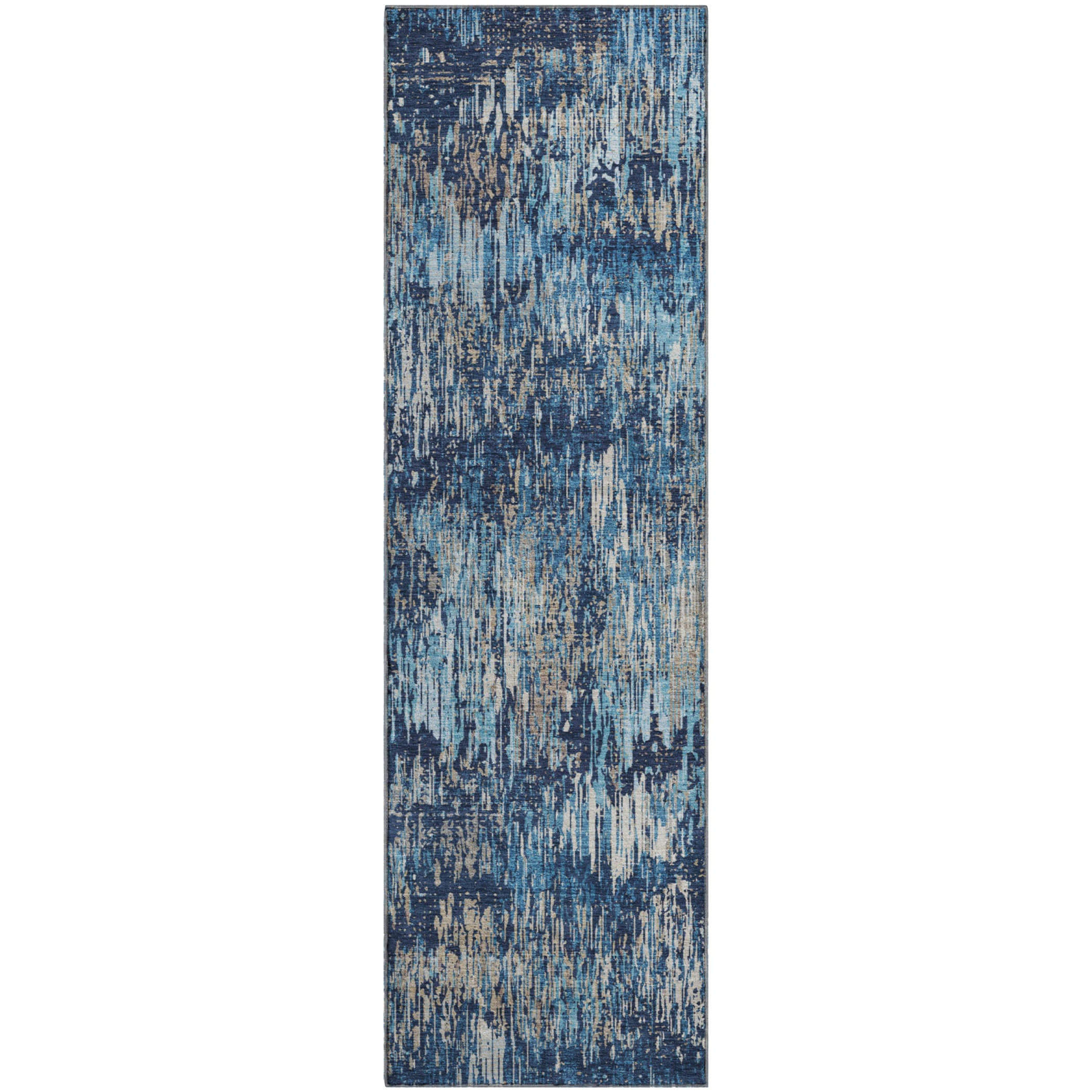 Salzburg Machine Washable Transitional Navy Blue Rug 2'3" x 7'6" #shape_Runner