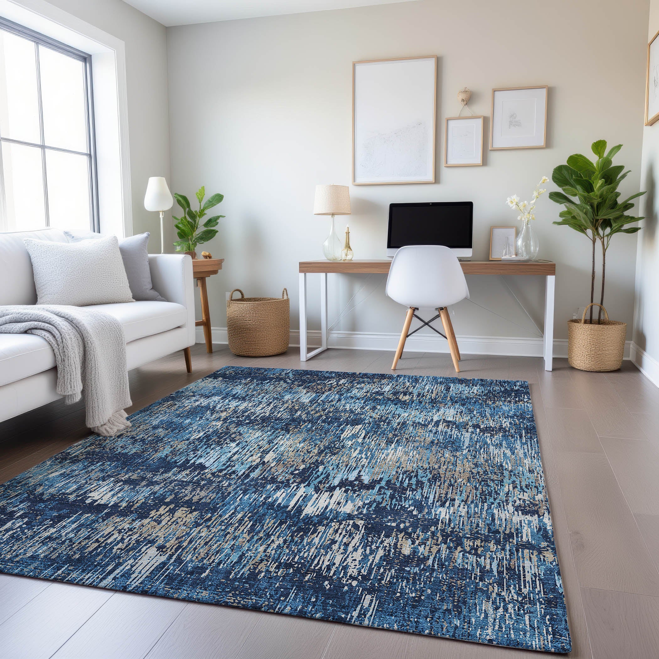 Salzburg Machine Washable Transitional Navy Blue Rug 2'6" x 3'10" #shape_Rectangle