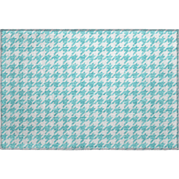 Mdina Machine Washable Transitional Aqua Blue Rug 1'8" x 2'6"