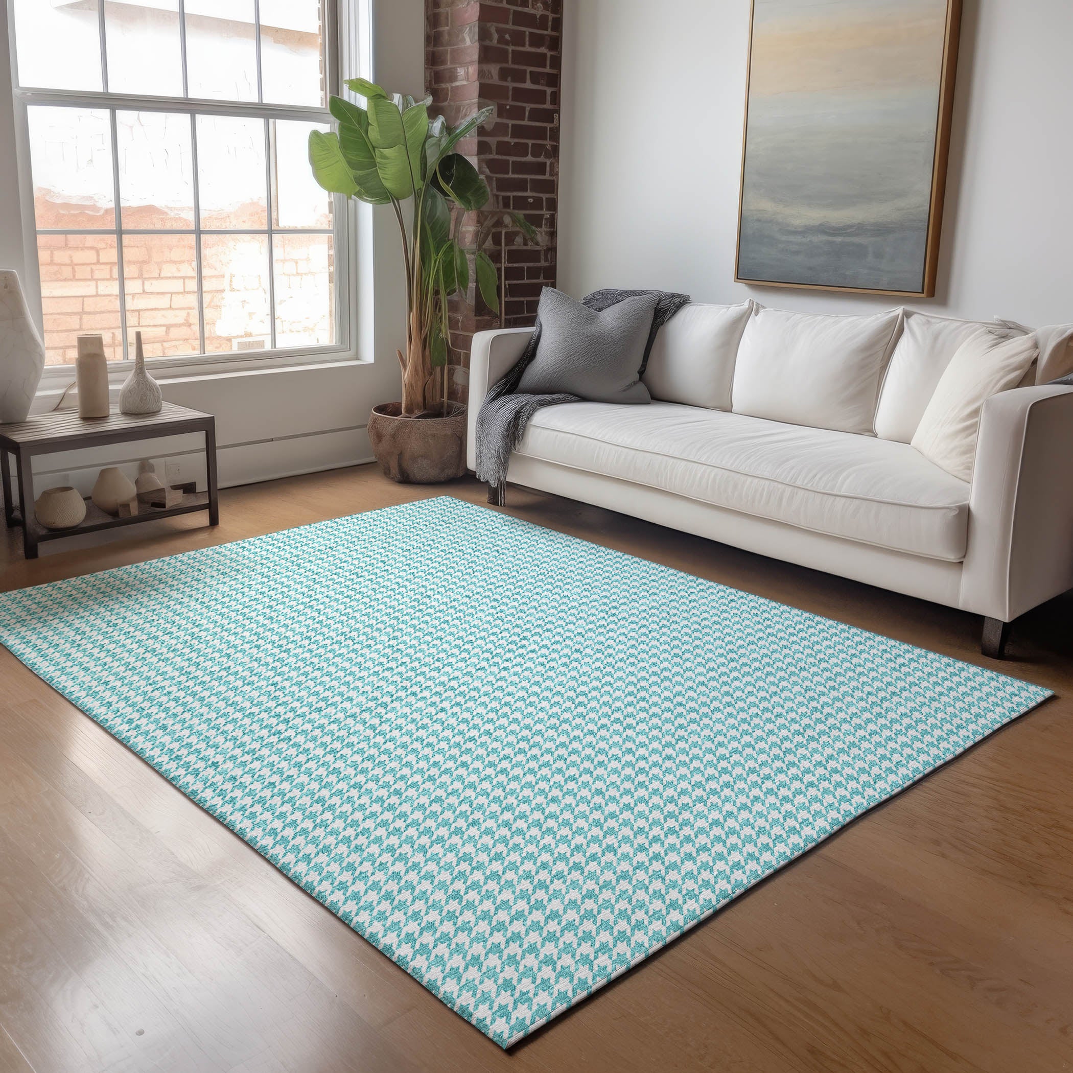 Mdina Machine Washable Transitional Aqua Blue Rug 2'6" x 3'10" #shape_Rectangle