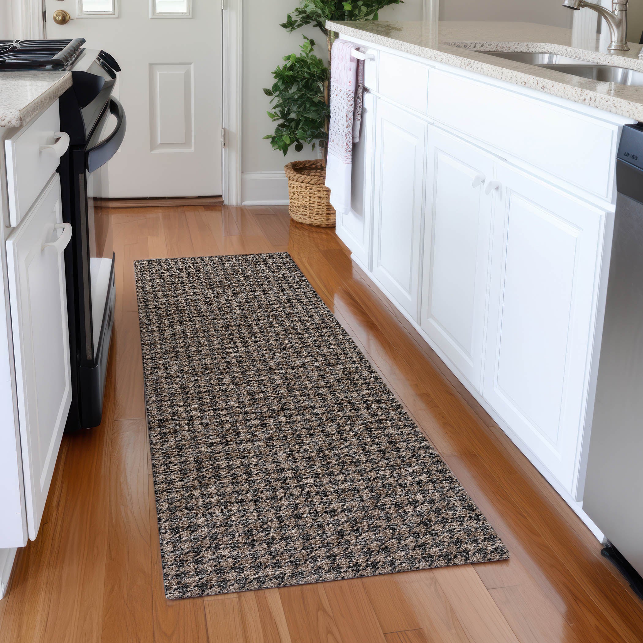 Mdina Machine Washable Transitional Chocolate Brown Rug 2'3" x 7'6" #shape_Runner