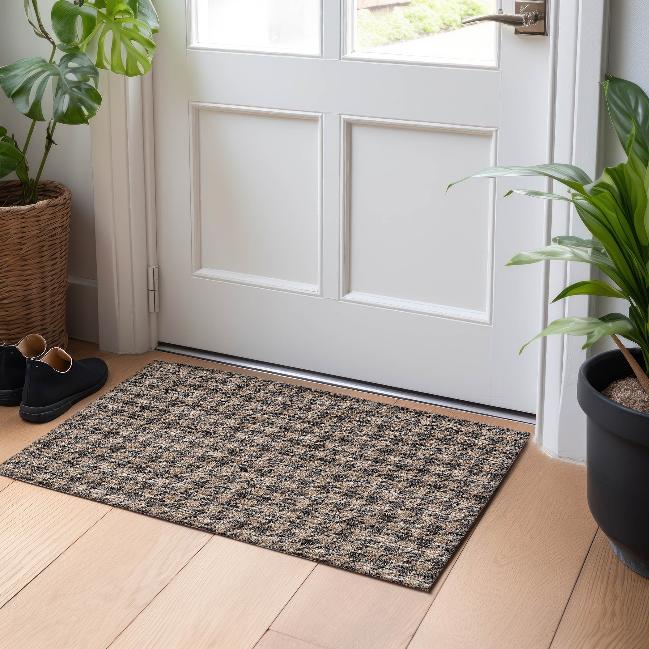 Mdina Machine Washable Transitional Chocolate Brown Rug 1'8" x 2'6" #shape_Rectangle