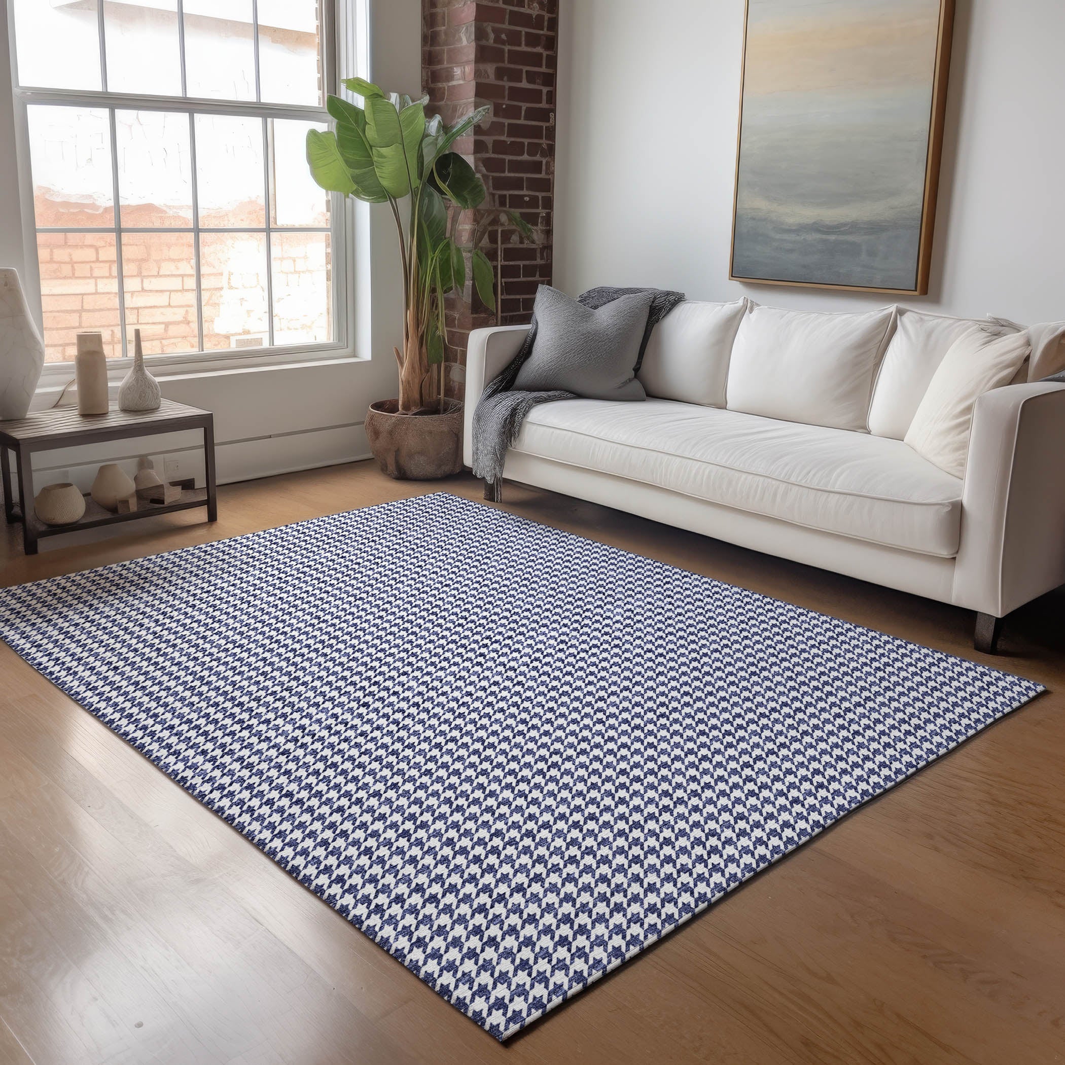 Mdina Machine Washable Transitional Navy Blue Rug 2'6" x 3'10" #shape_Rectangle