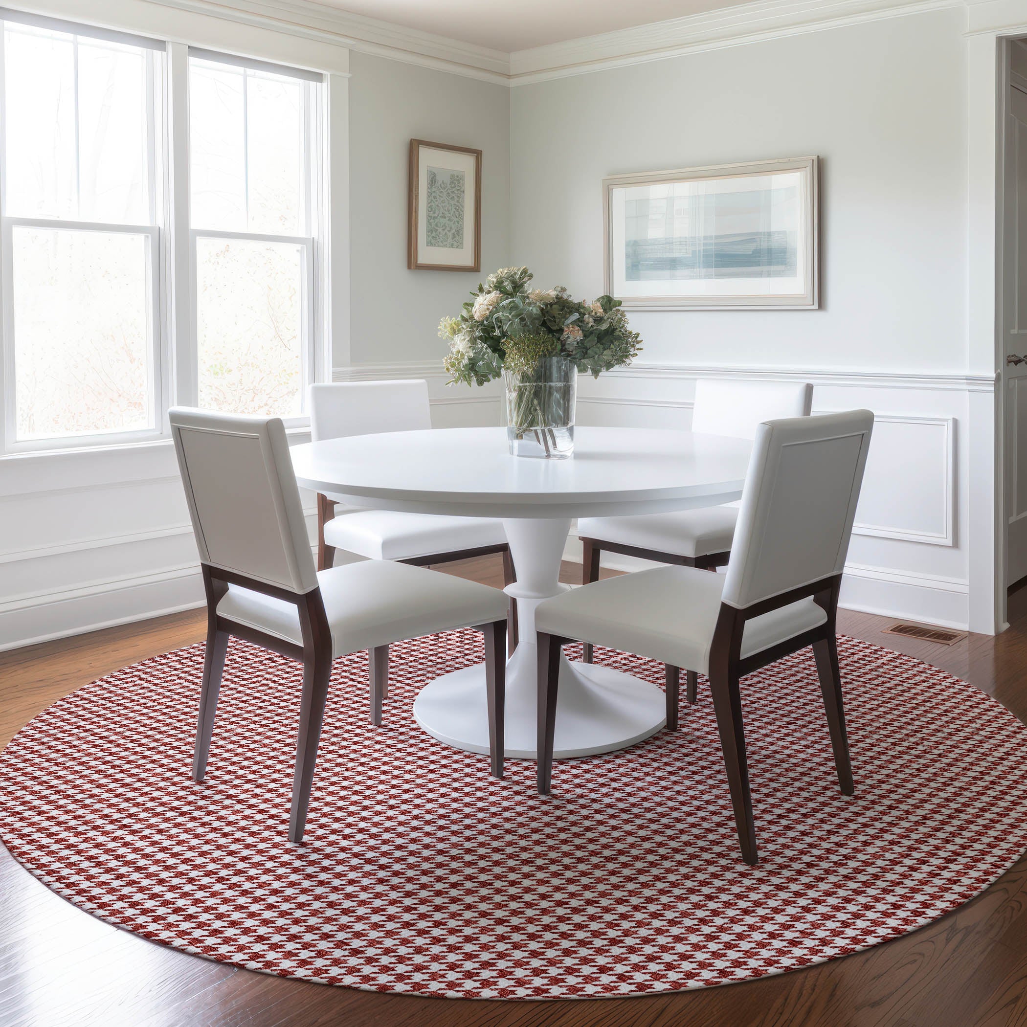 Mdina Machine Washable Transitional Red Rug 8' x 8' #shape_Round