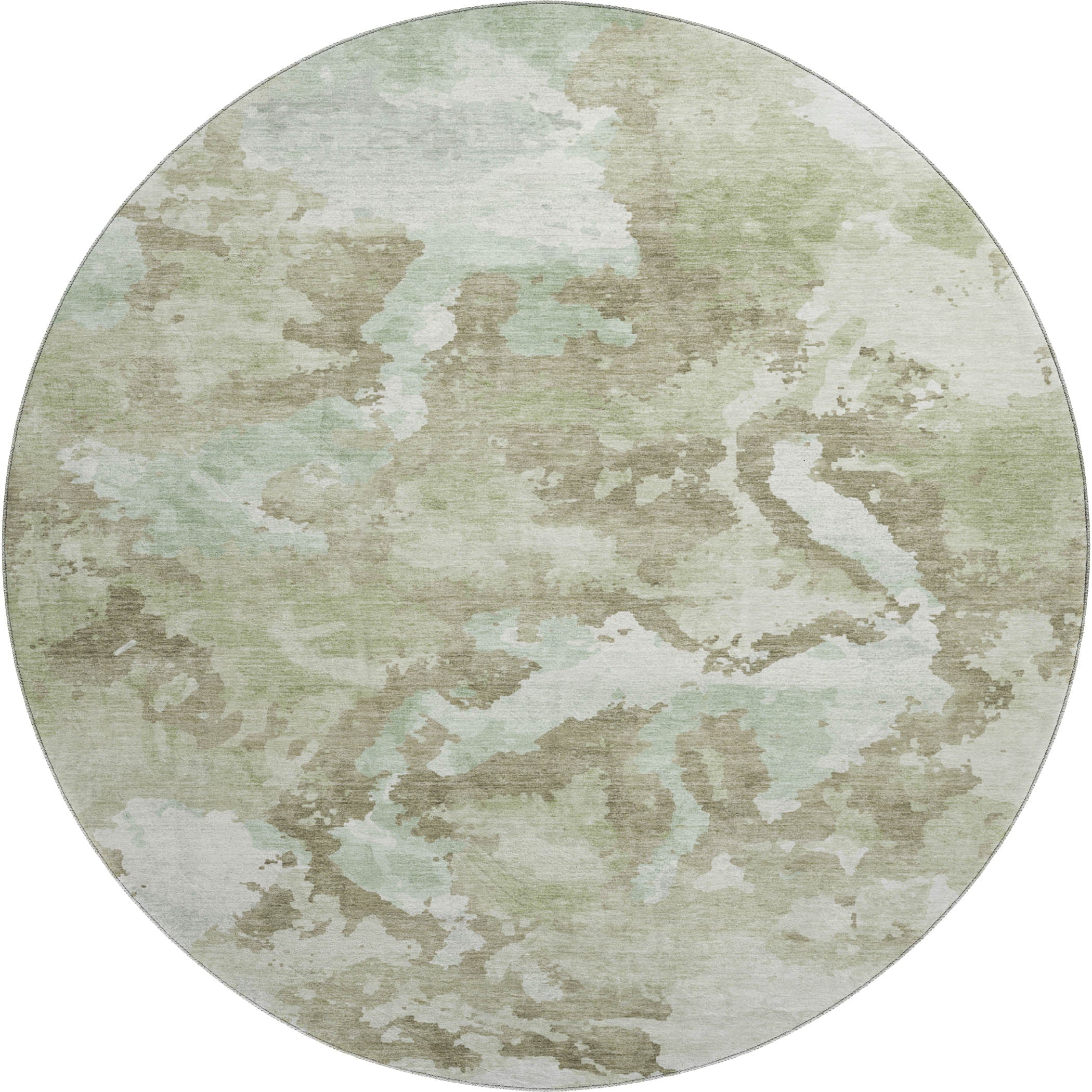 Seoul Machine Washable Transitional Aloe Green Rug 8' x 8' #shape_Round