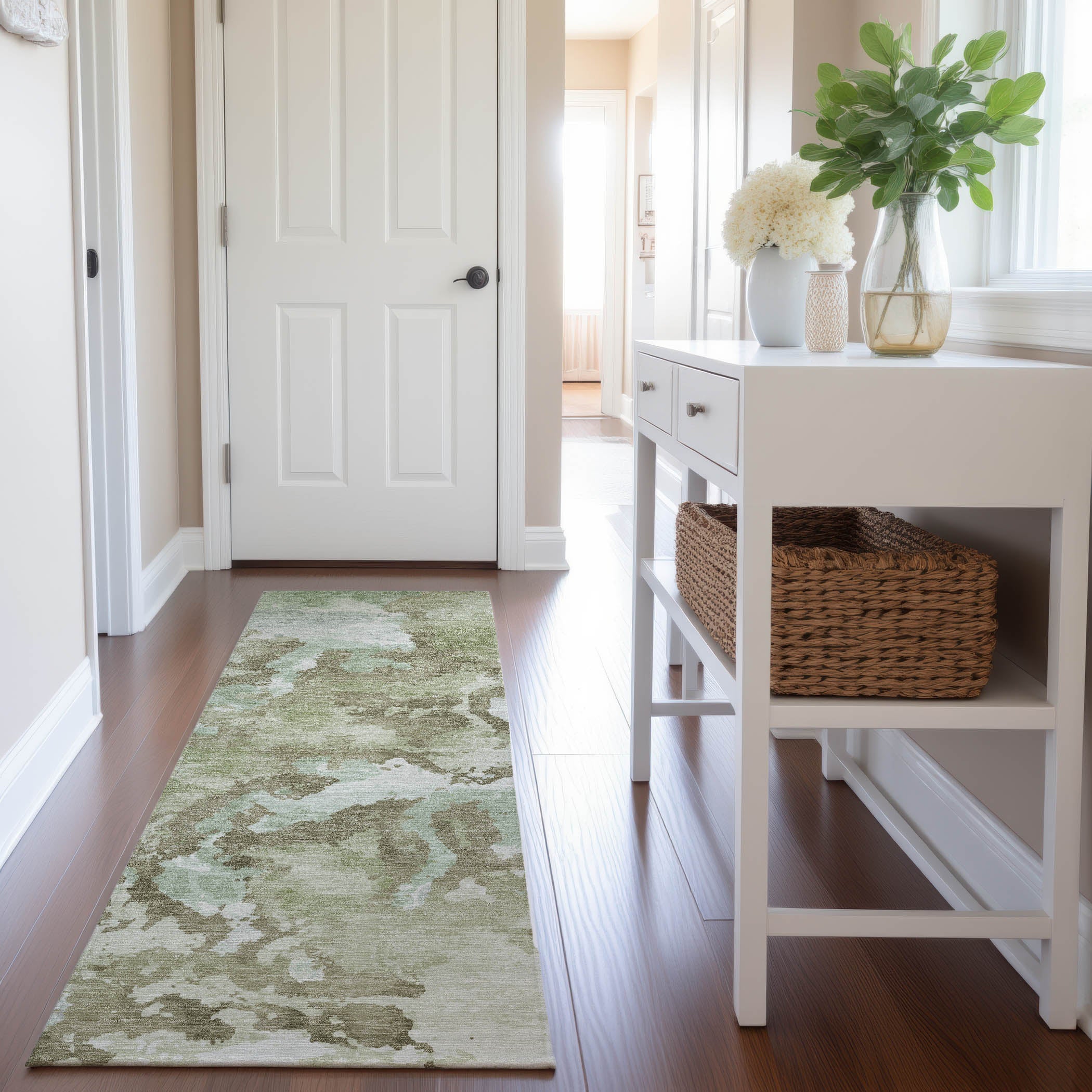 Seoul Machine Washable Transitional Aloe Green Rug 2'3" x 7'6" #shape_Runner